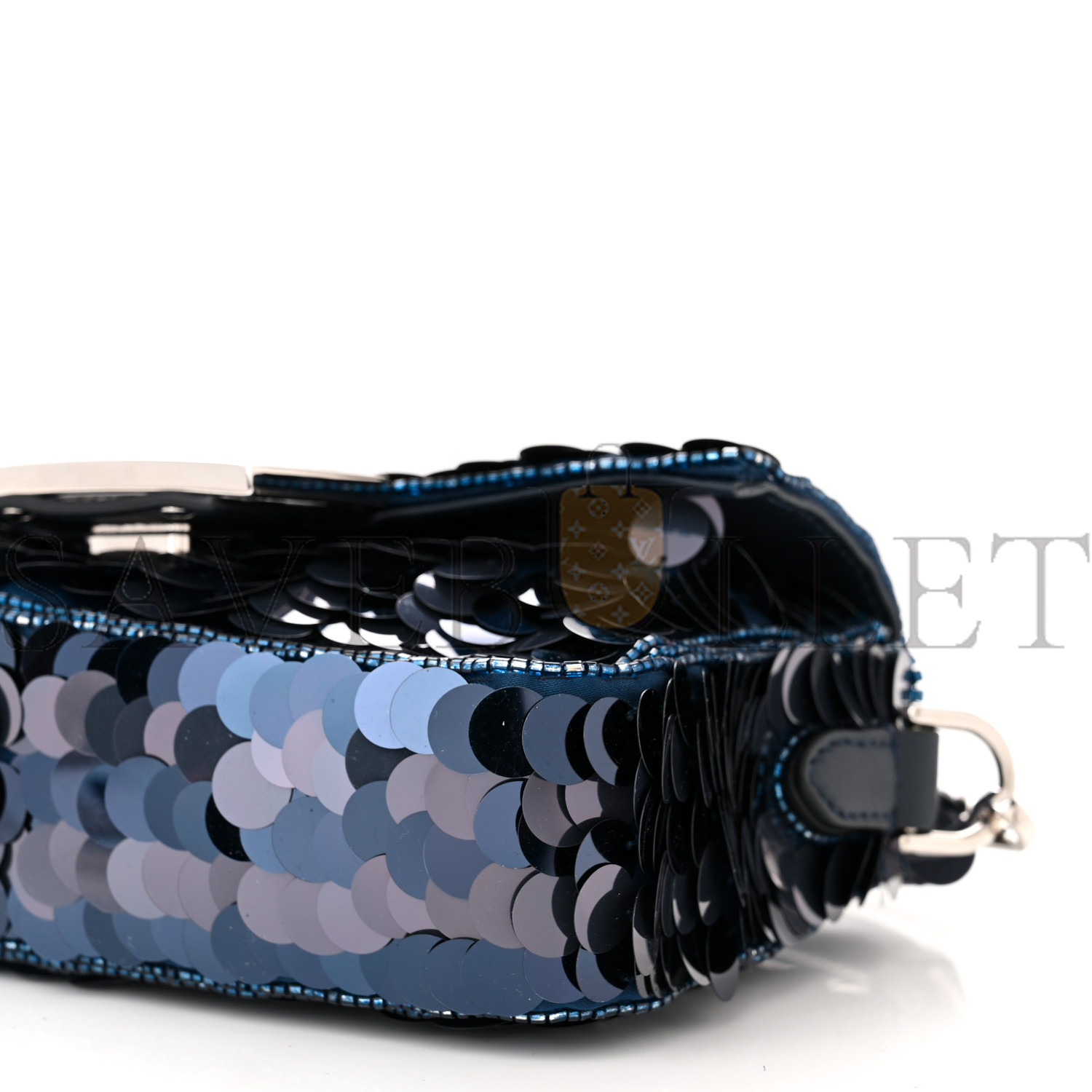 F**di sequin paillettes shiny nappa pequin mini baguette dark blue lunai (18*13*5cm)