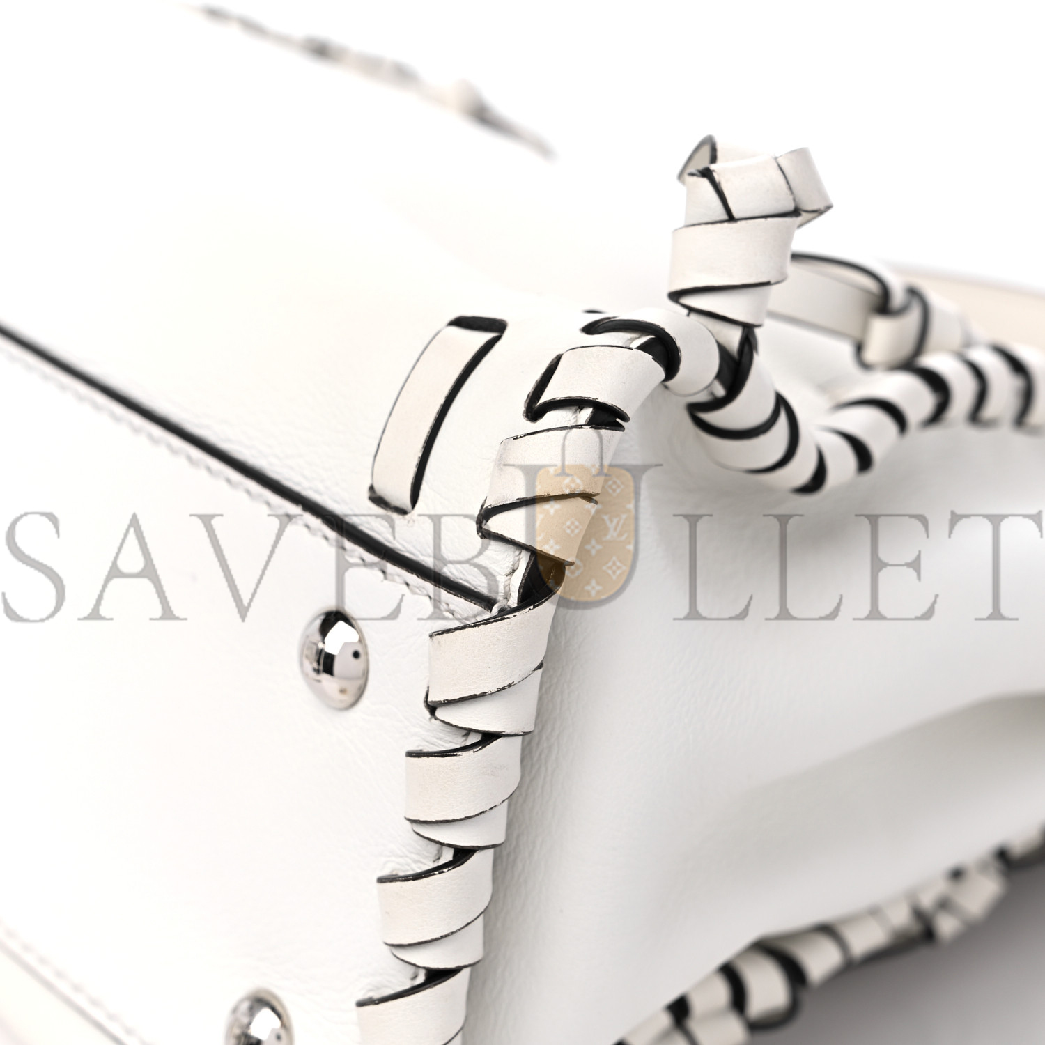 F**di vitello seta century nappa whipstitch medium peekaboo iconic satchel white (34*26*14cm)