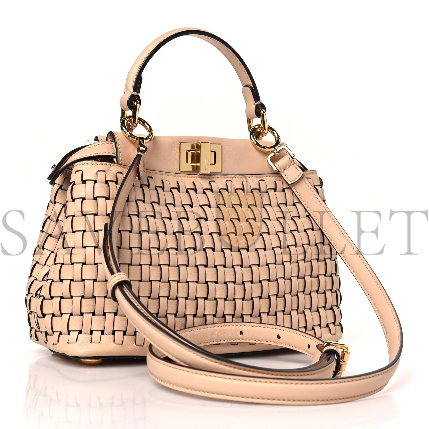 F**di vitello grace intreccio mini peekaboo iconic satchel light rose (23*18*10cm)