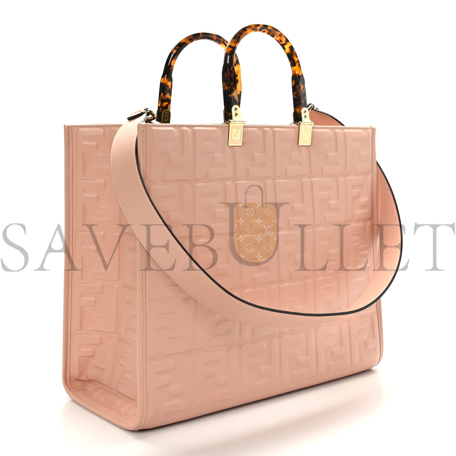 F**di vitello plexiglass ff embossed medium F**di sunshine shopper tote baby pink (36*31*16cm)