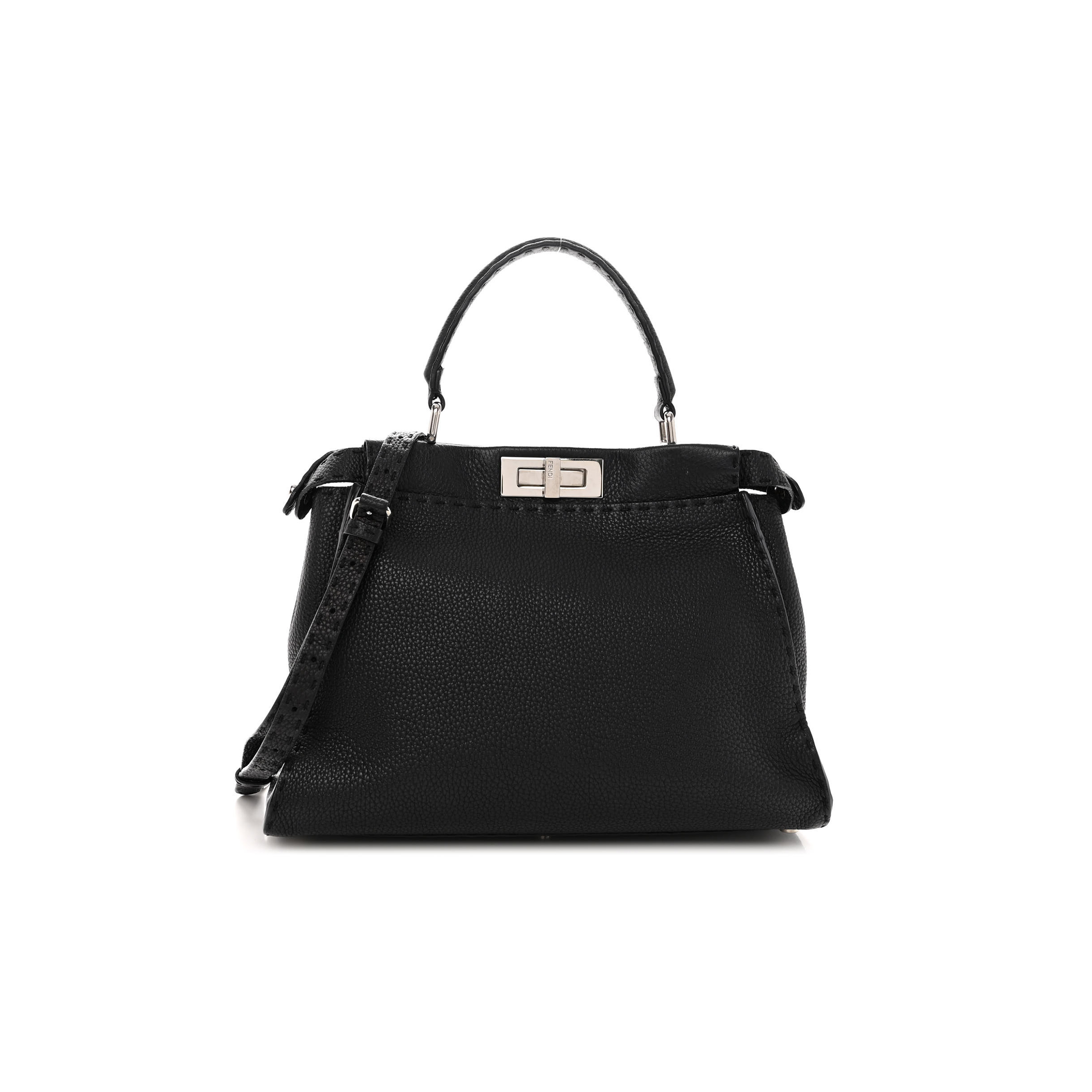 F**di cuoio romano selleria bi-color mini peekaboo iconic satchel black mou (34*22*12cm)