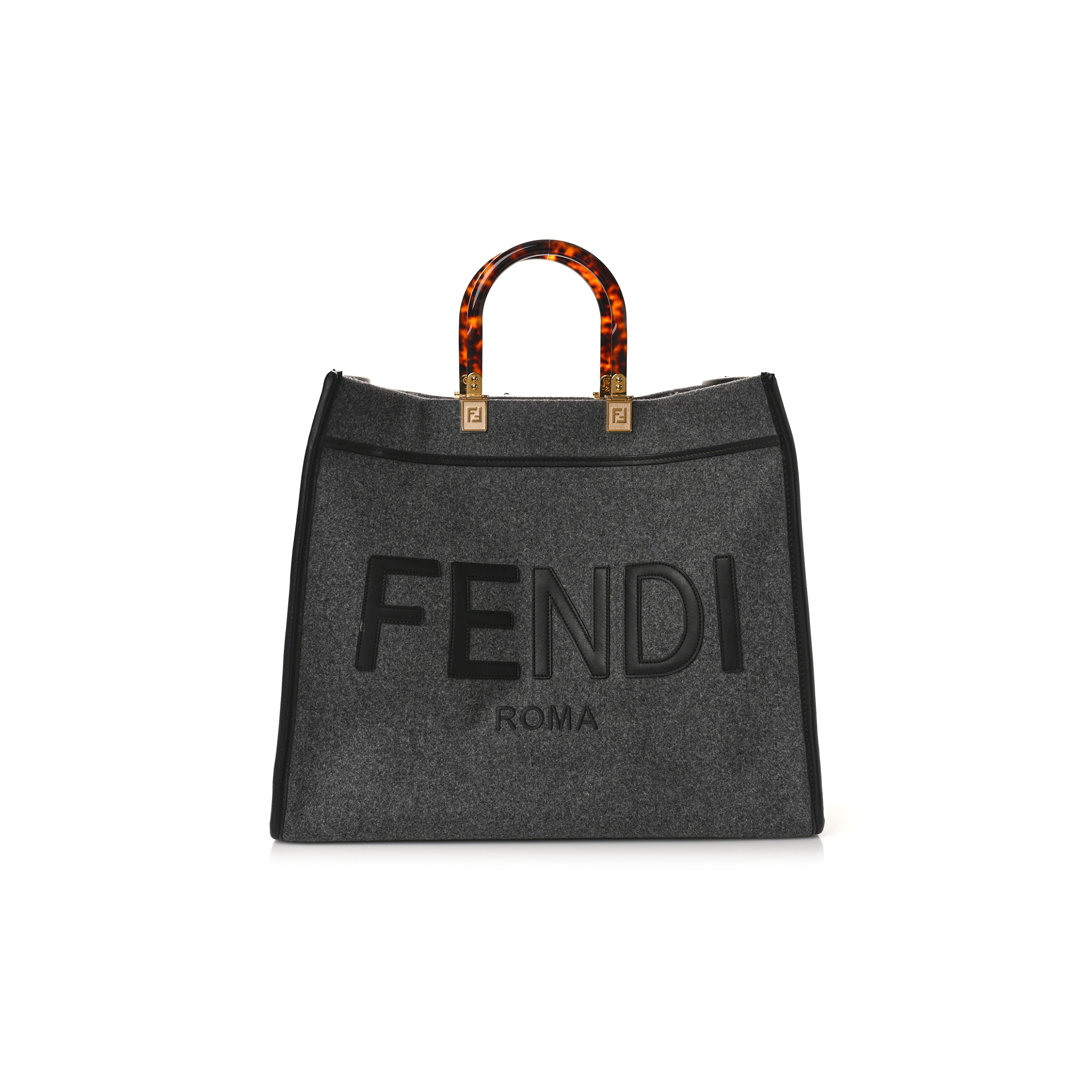 F**di melange flannel plexiglass satin logo embroidered threaded edge large F**di sunshine shopper tote grigio black (40*34*20cm)