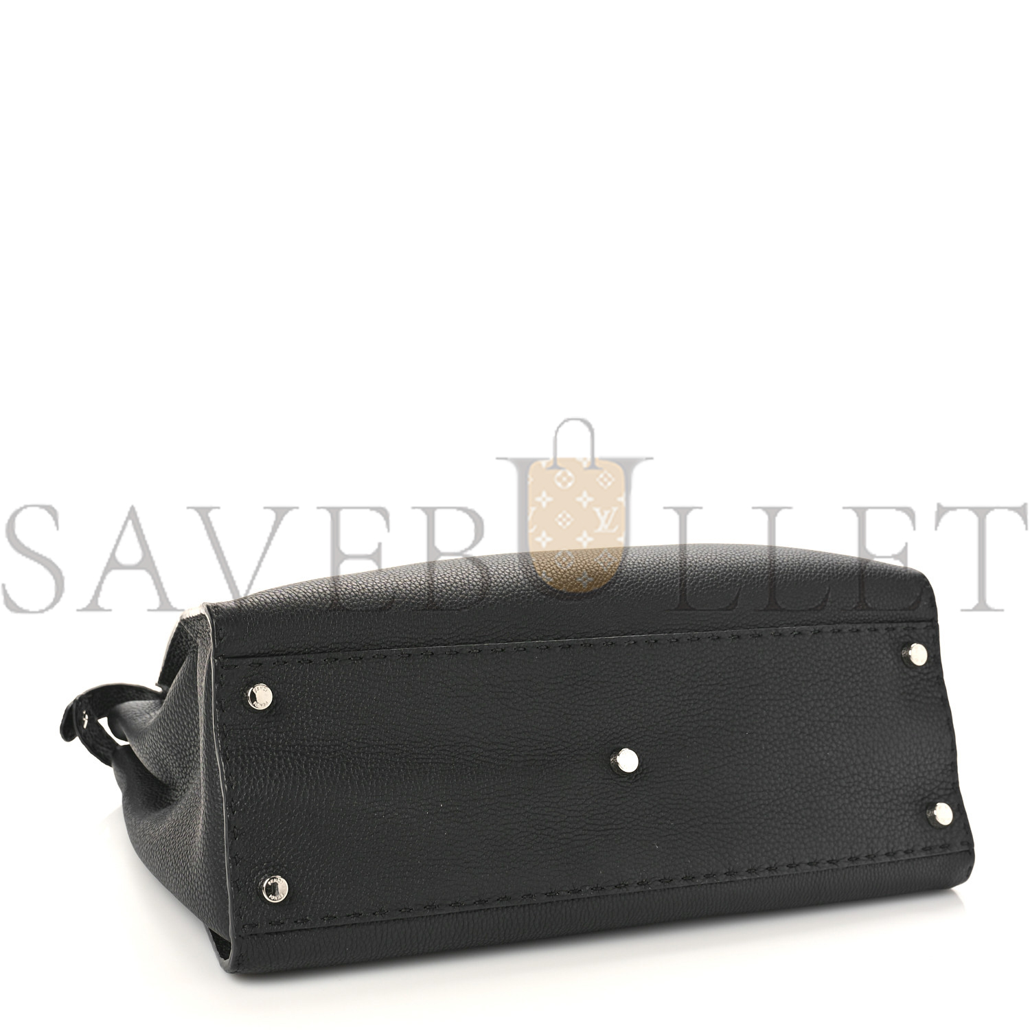 F**di cuoio romano selleria bi-color large peekaboo iconic satchel black mou (15.5*12*7cm)