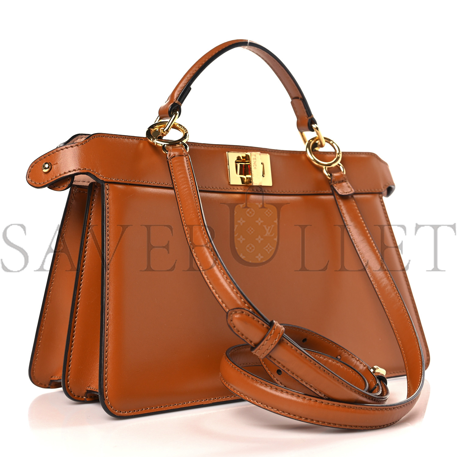 F**di vitello king luxor shiny nappa medium peekaboo i see u east west satchel brandy light rose (30*20*12cm)