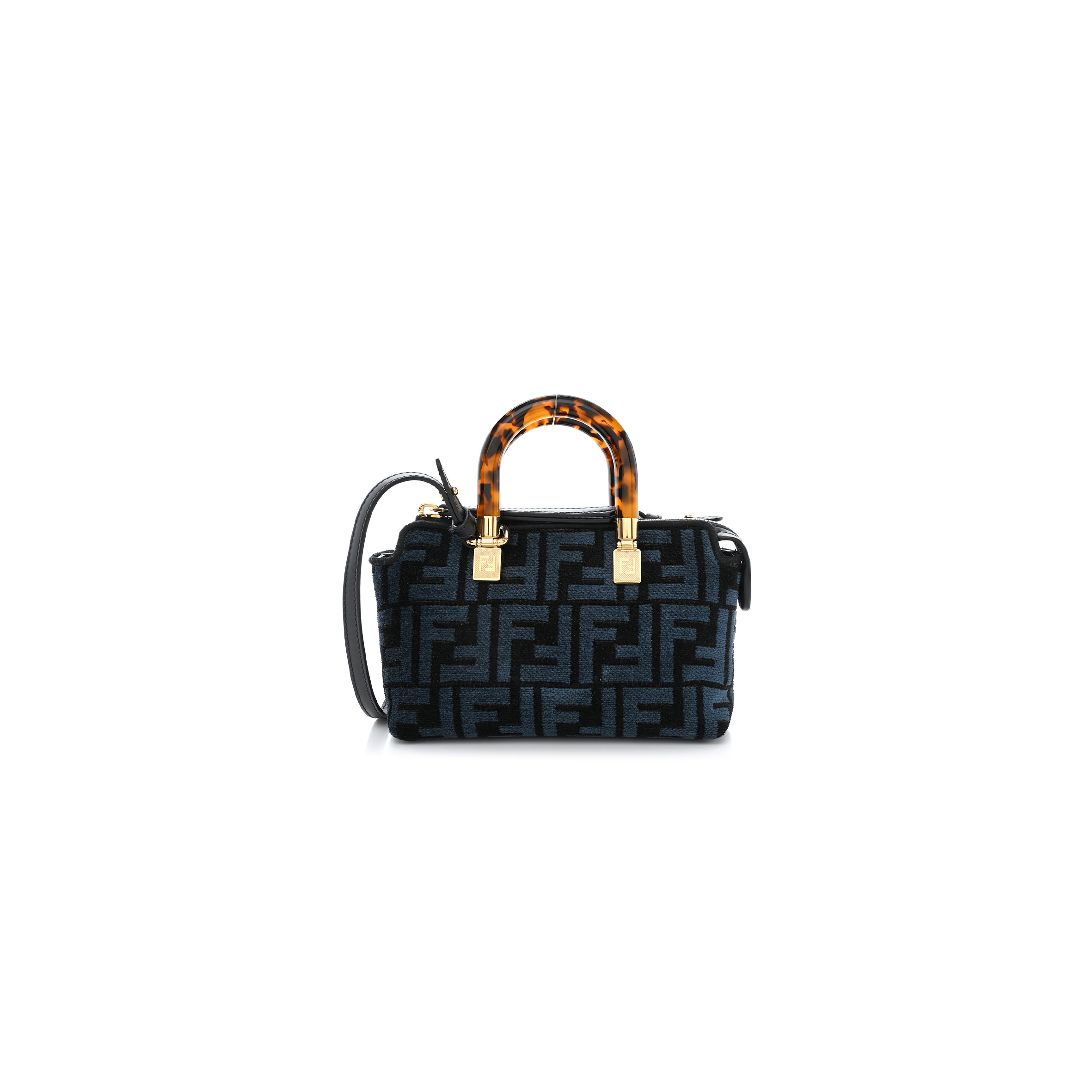 F**di chenille vitello king plexiglass ff mini by the way top handle boston bag blue black (17*11*8cm)