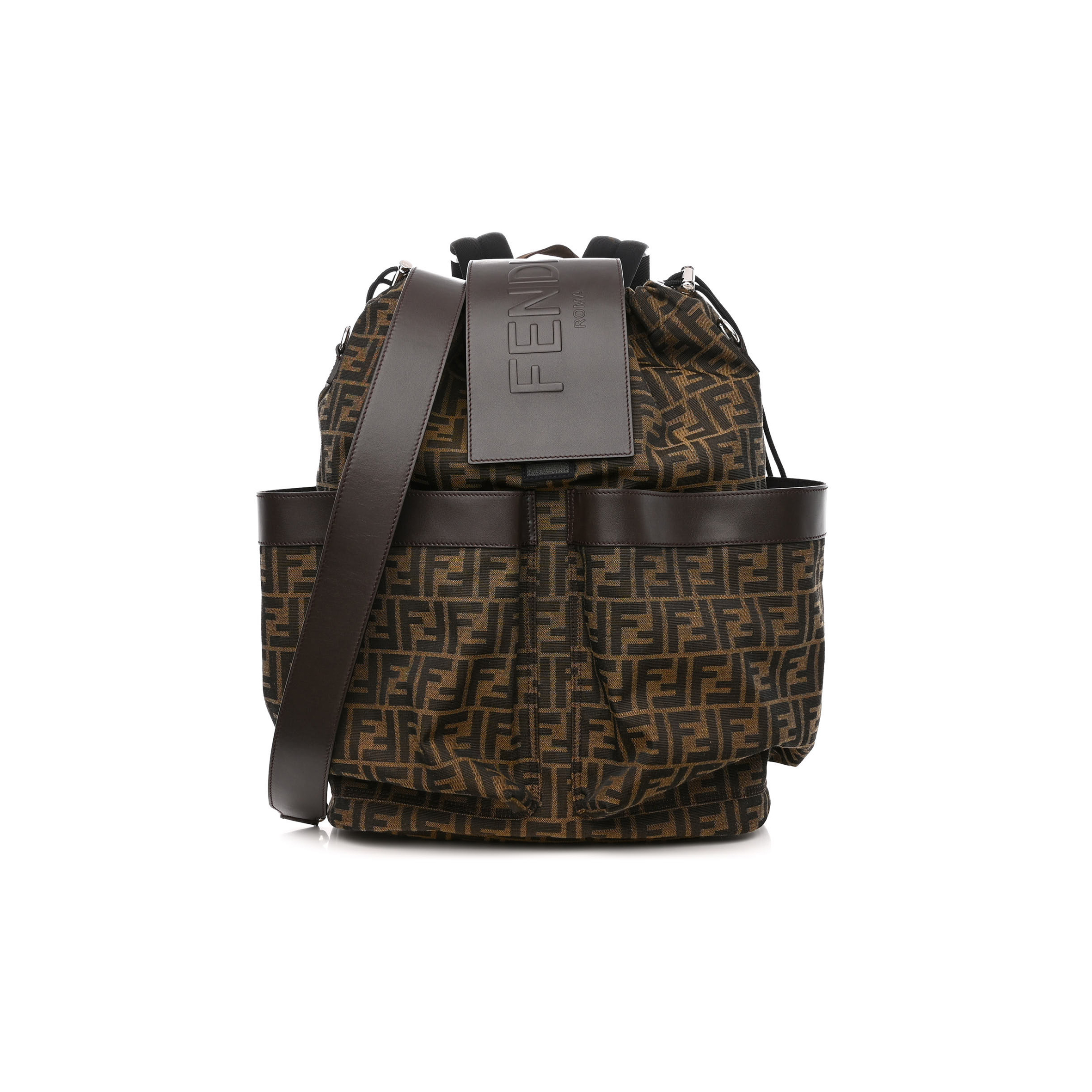 F**di recycled fabric jacquard vitello astro ff 1974 large F**di strike backpack tobacco moro ebano (46*34*15cm)