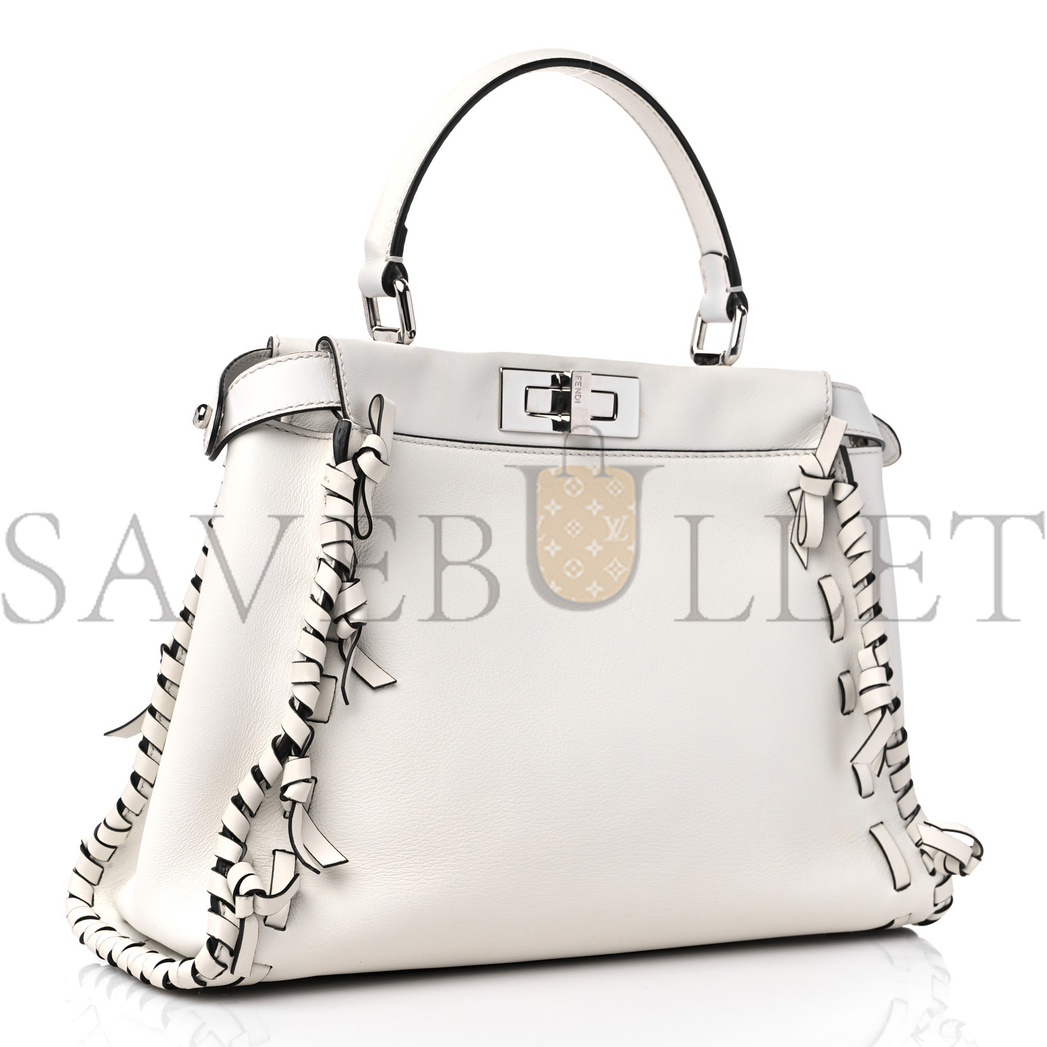 F**di vitello seta century nappa whipstitch medium peekaboo iconic satchel white (34*26*14cm)