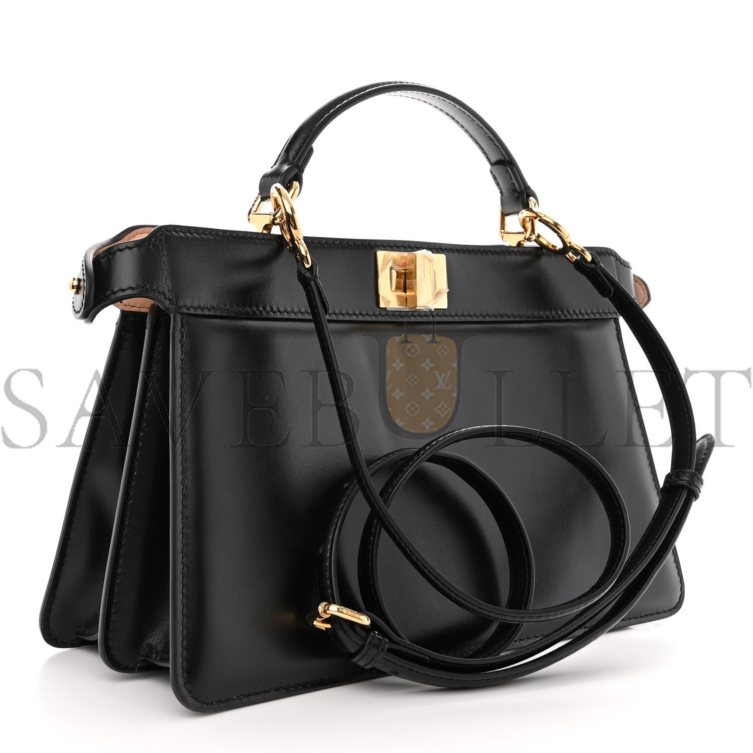 F**di vitello king luxor shiny nappa medium peekaboo i see u east west satchel black light rose (29*18*11cm)