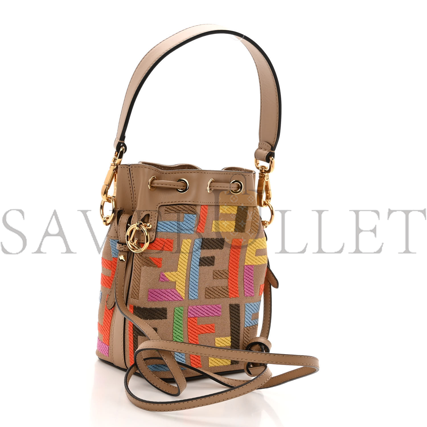 F**di canvas vitello king f is F**di ff multicolor embroidered mini mon tresor bucket bag multicolor cuoio (18*12*10cm)