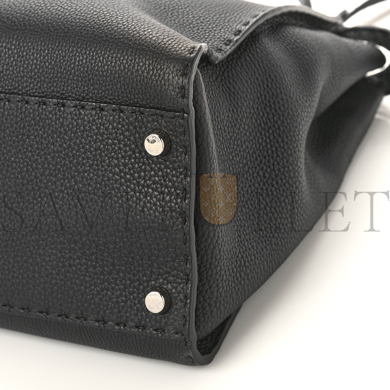 F**di cuoio romano selleria bi-color large peekaboo iconic satchel black mou (15.5*12*7cm)