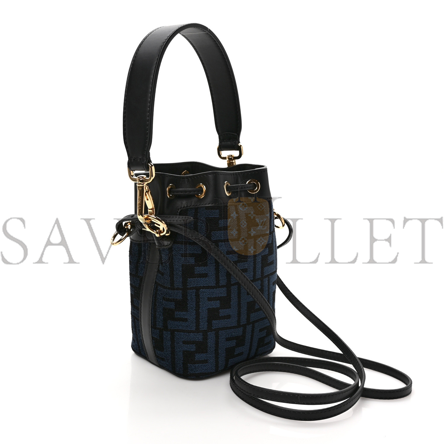 F**di chenille vitello king ff mini mon tresor bucket bag blue black (18*11*10cm)