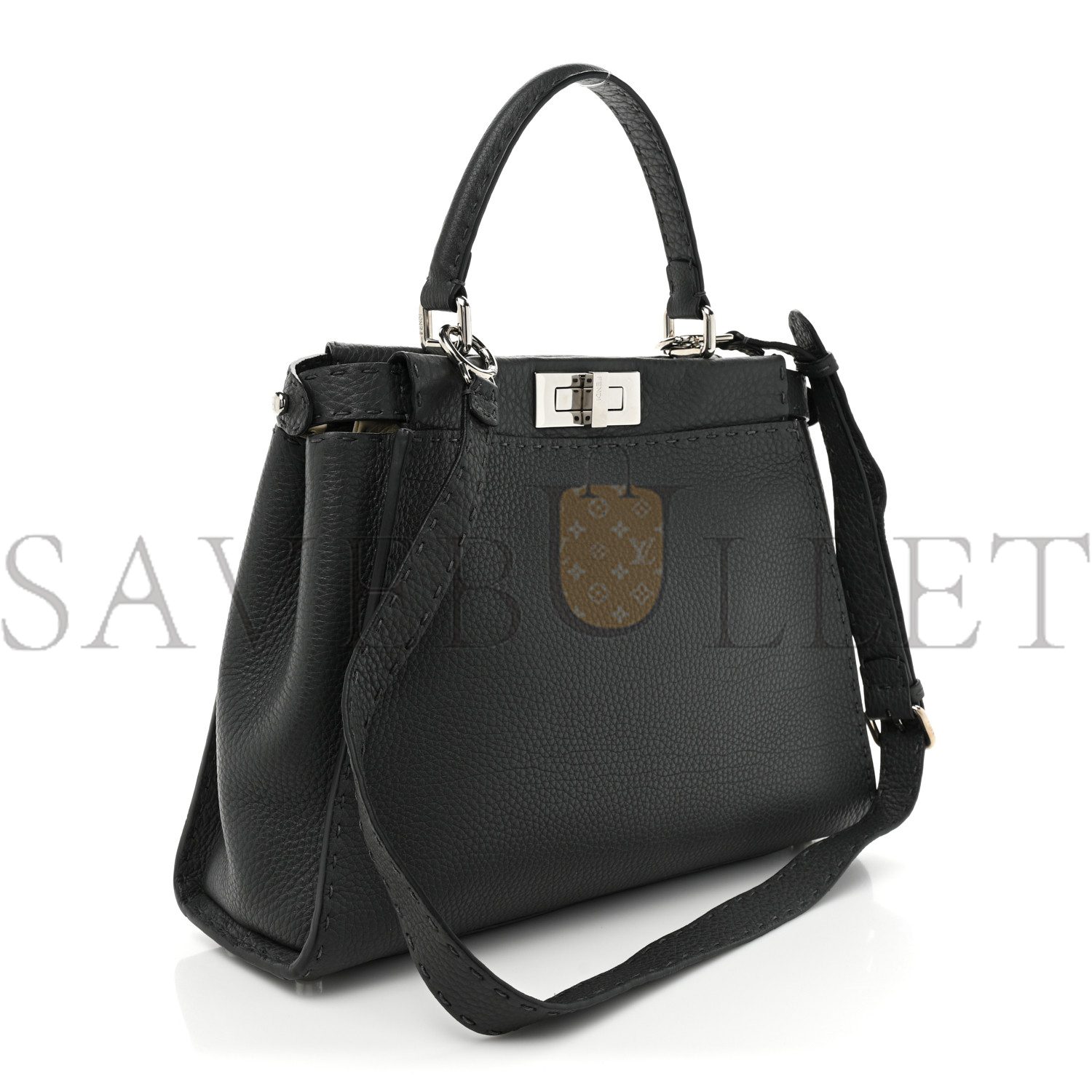 F**di cuoio romano selleria bi-color medium peekaboo iconic satchel asfalto latte (34*25*10cm)