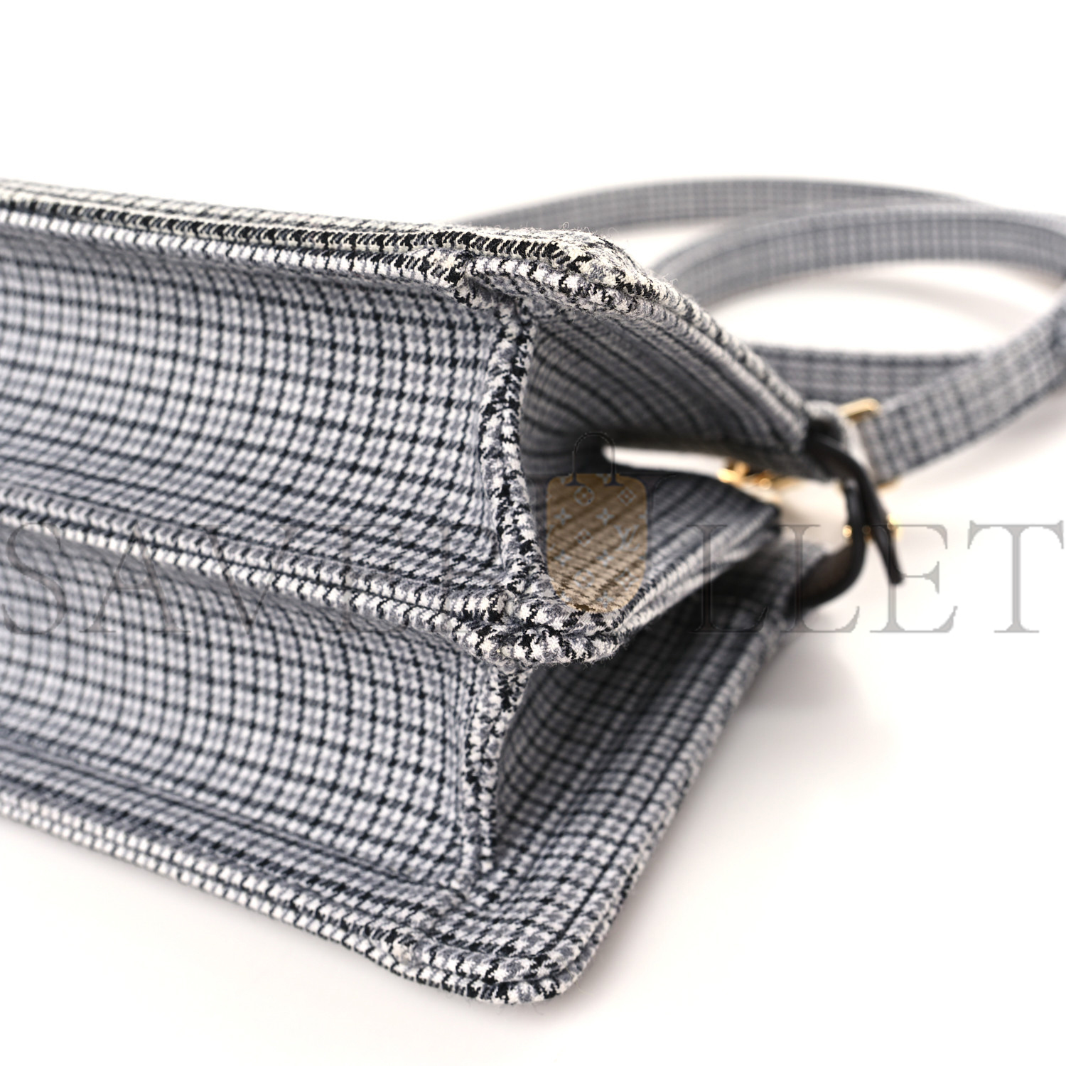 F**di wool fabric jacquard cuoio small houndstooth ff 1974 petite peekaboo i see u satchel grigio anthracite (20*15*11cm)