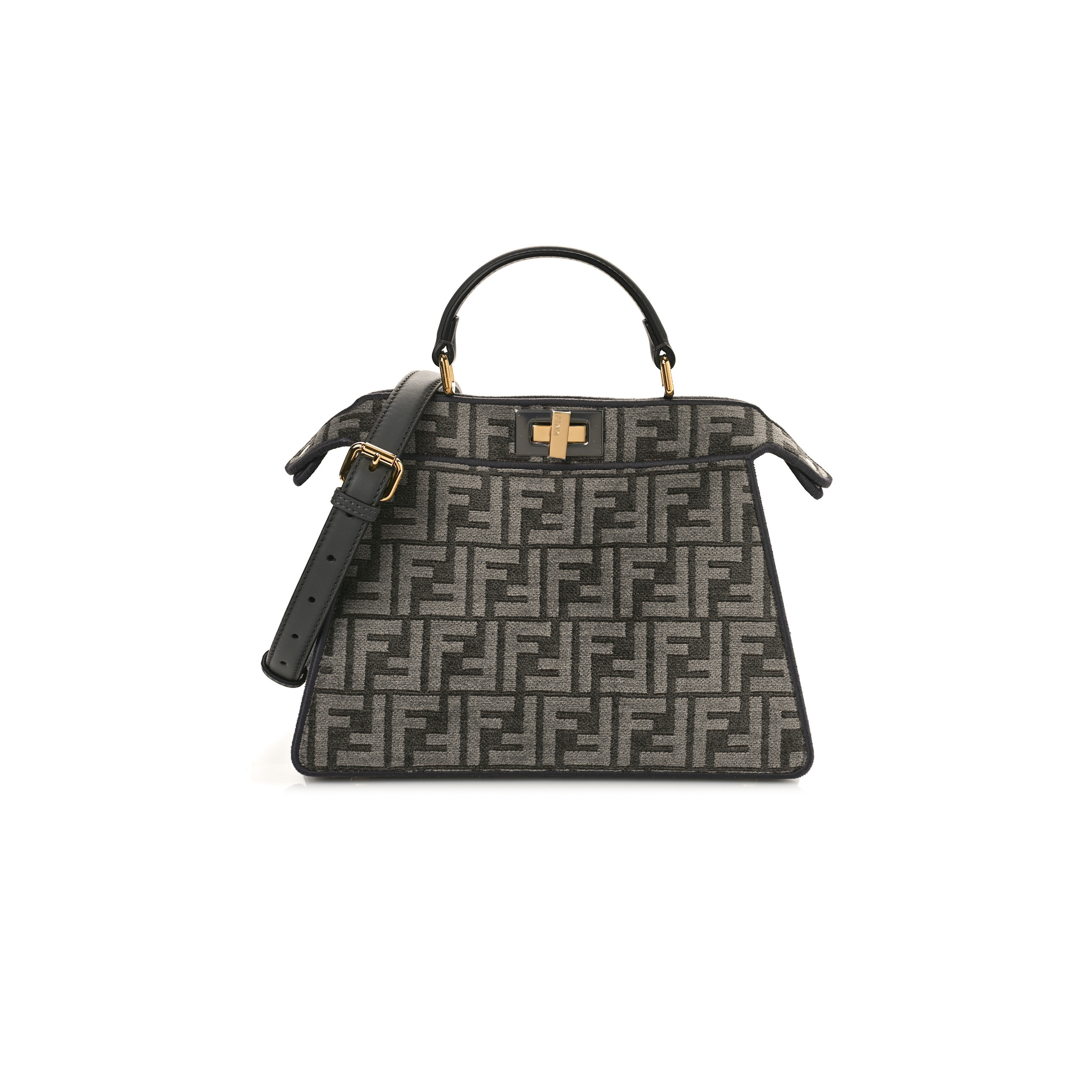 F**di chenille vitello seta ff small peekaboo i see u satchel anthracite asfalto (27*20*13cm)