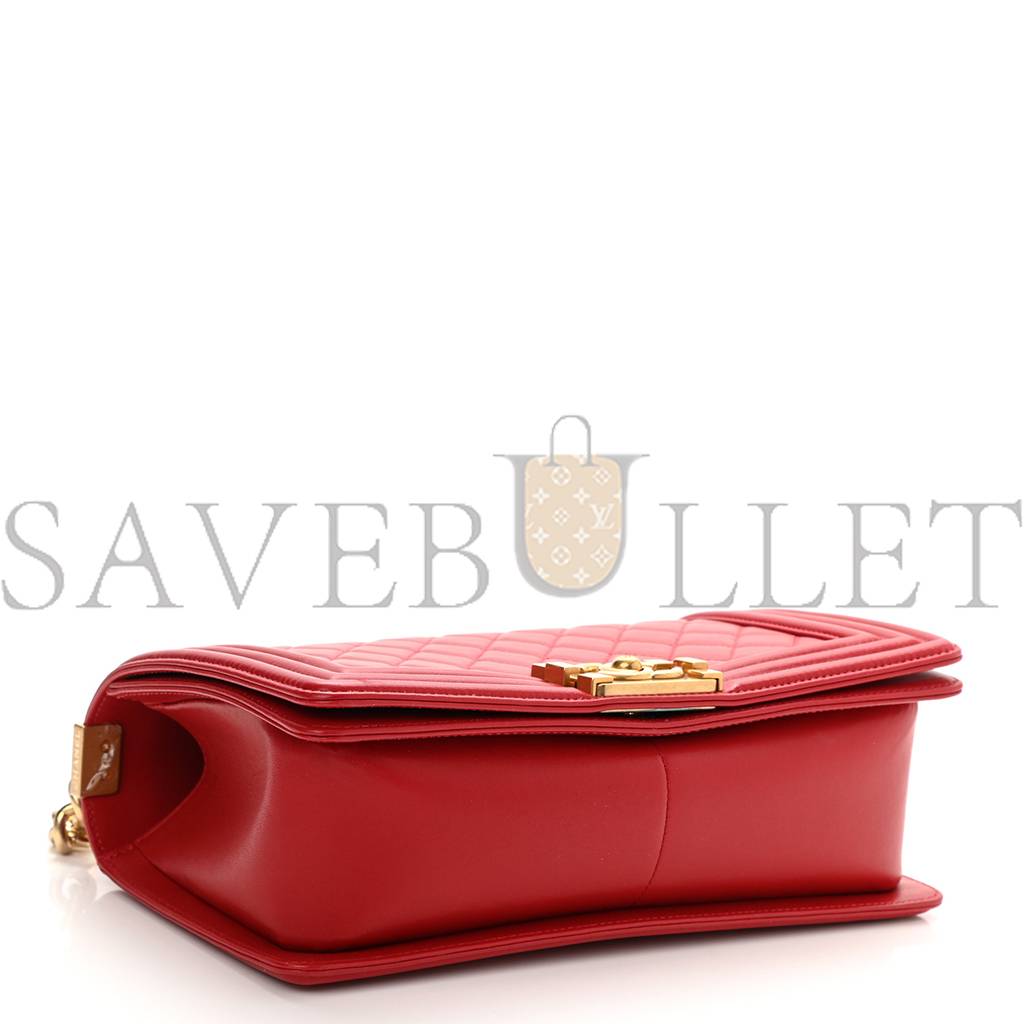 Ch*el lambskin quilted medium boy flap red gold hardware (25*15*8cm)