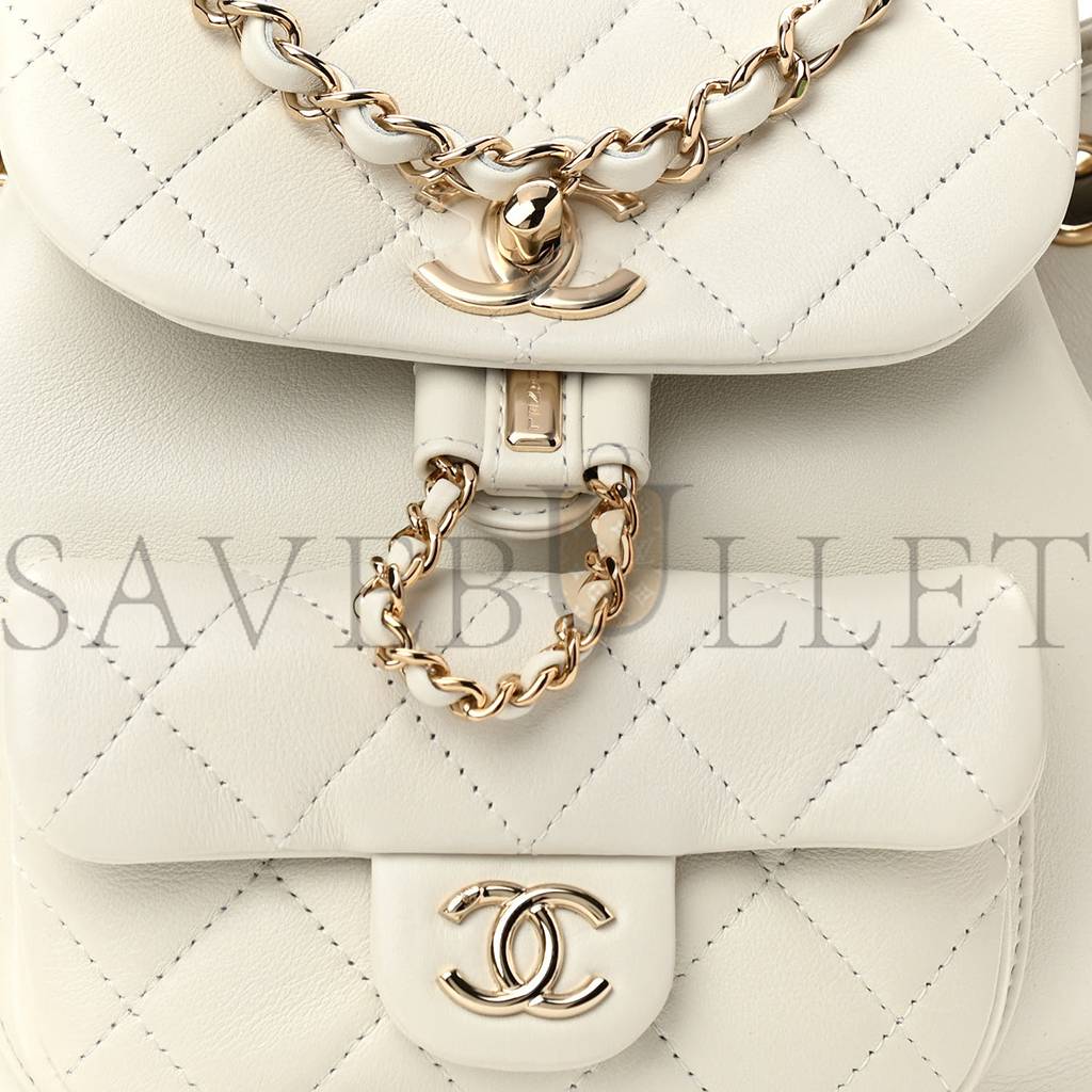 Ch*el lambskin quilted small duma drawstring backpack white (19*17*12cm)