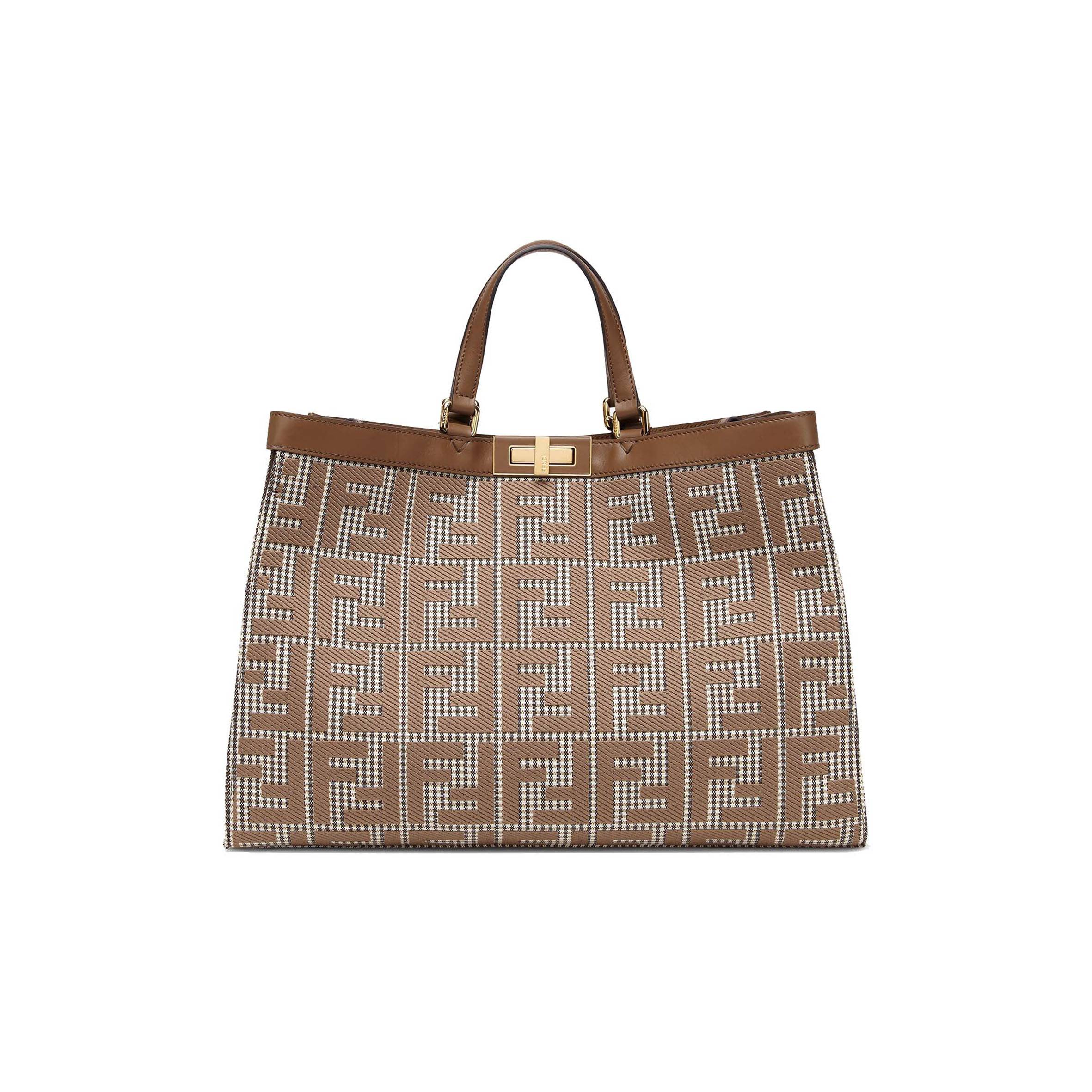 F**di x-tote - brown houndstooth wool shopper with ff embroidery 8bh374akrzf1irg (41*29.5*16cm)