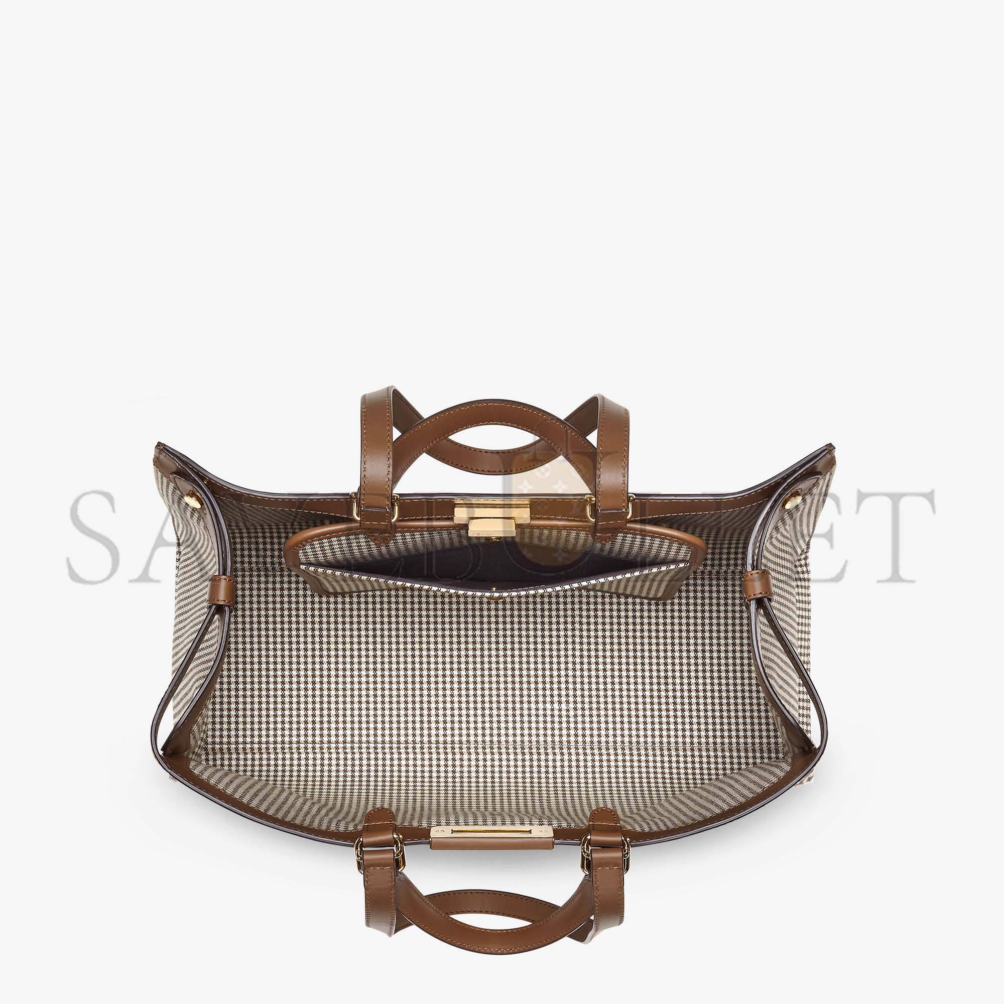 F**di x-tote - brown houndstooth wool shopper with ff embroidery 8bh374akrzf1irg (41*29.5*16cm)