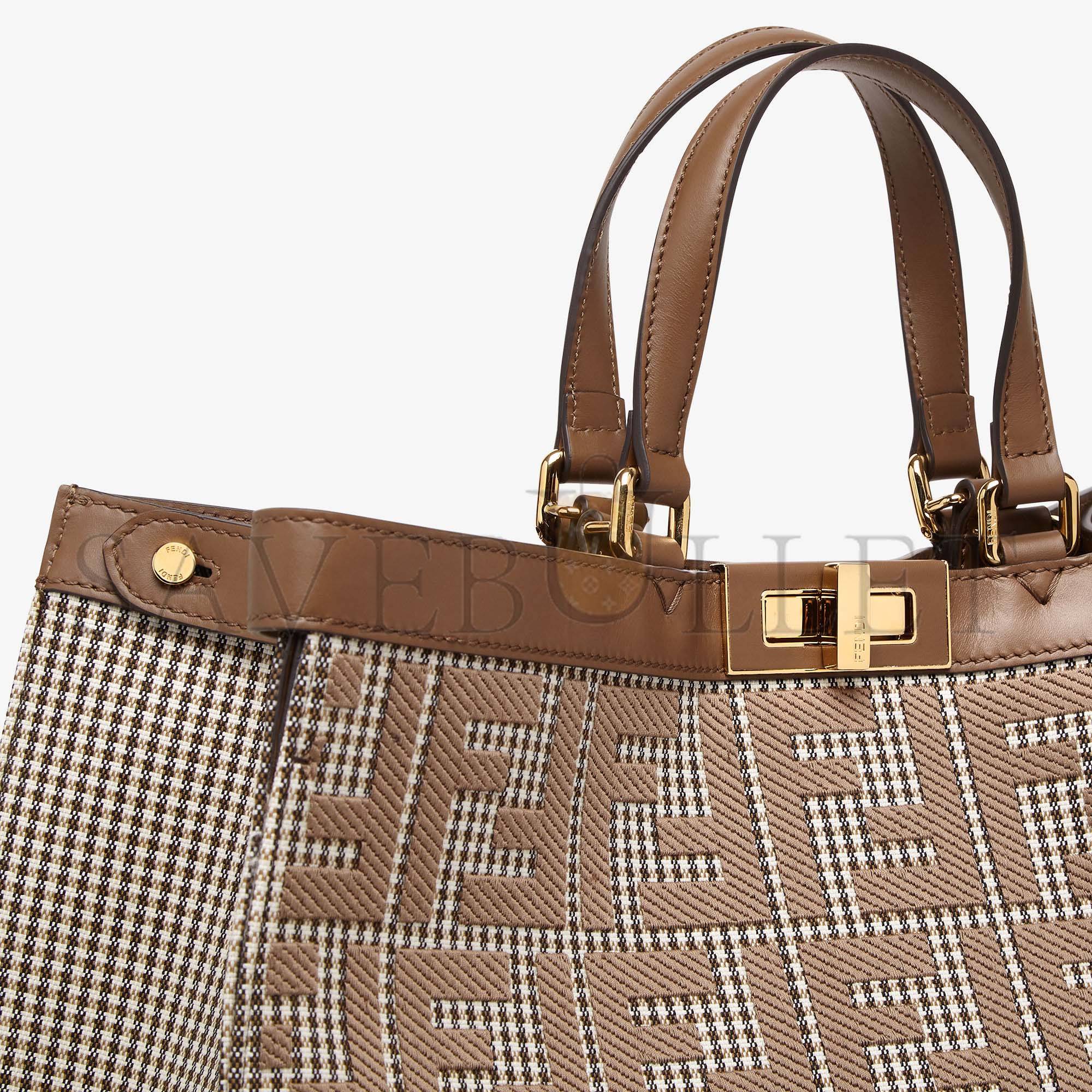 F**di x-tote - brown houndstooth wool shopper with ff embroidery 8bh374akrzf1irg (41*29.5*16cm)