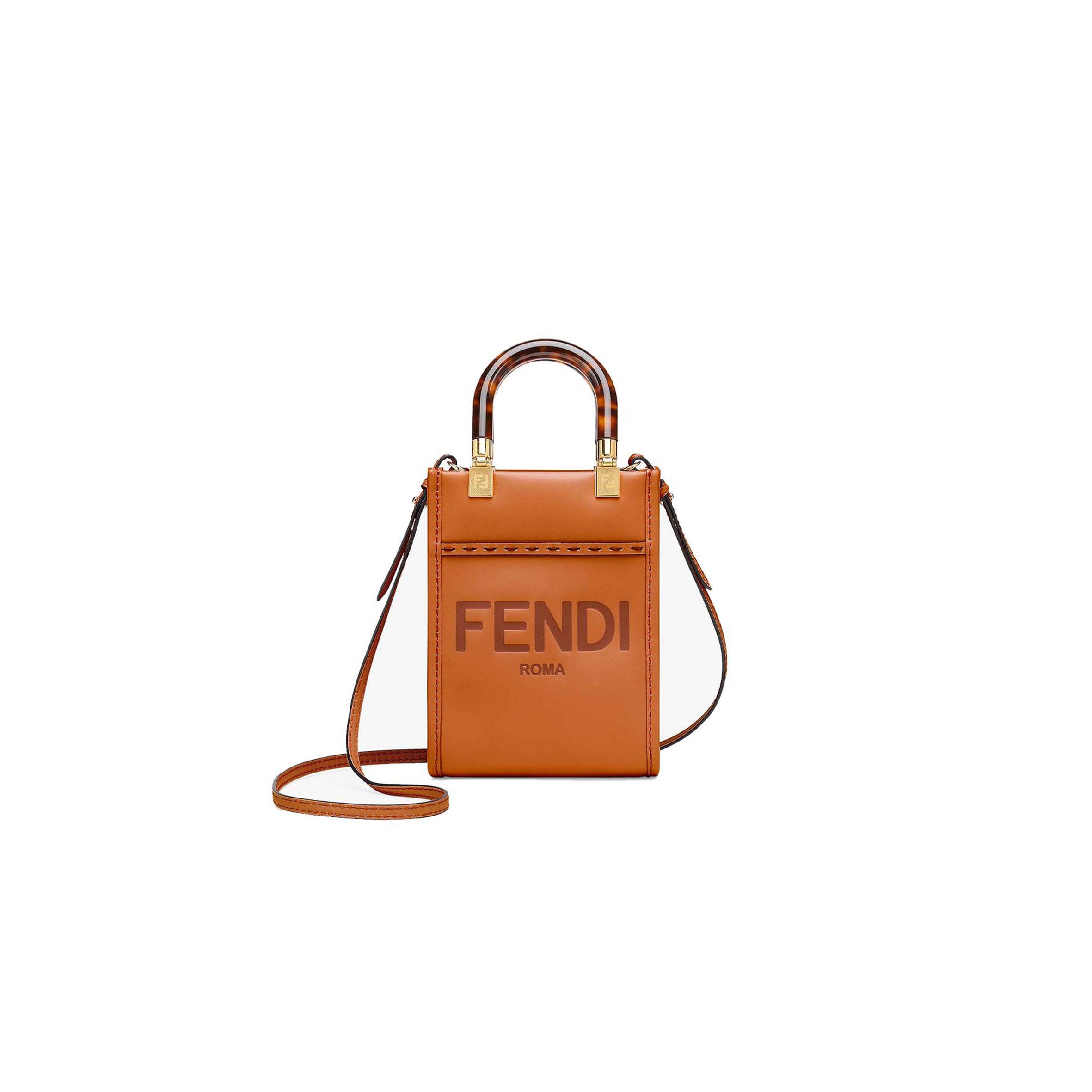 F**di mini sunshine shopper - brown leather mini-bag 8bs051abvlf0pwz (18*13*6.5cm)