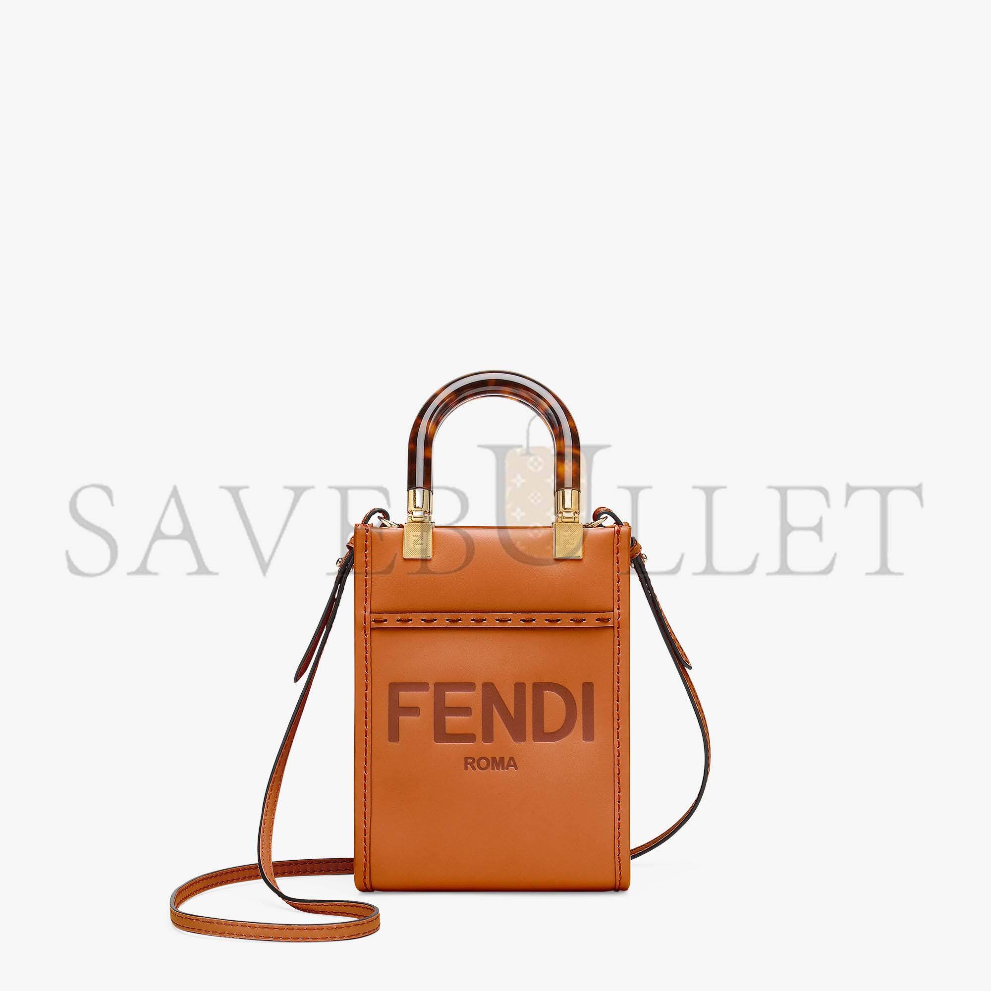 F**di mini sunshine shopper - brown leather mini-bag 8bs051abvlf0pwz (18*13*6.5cm)