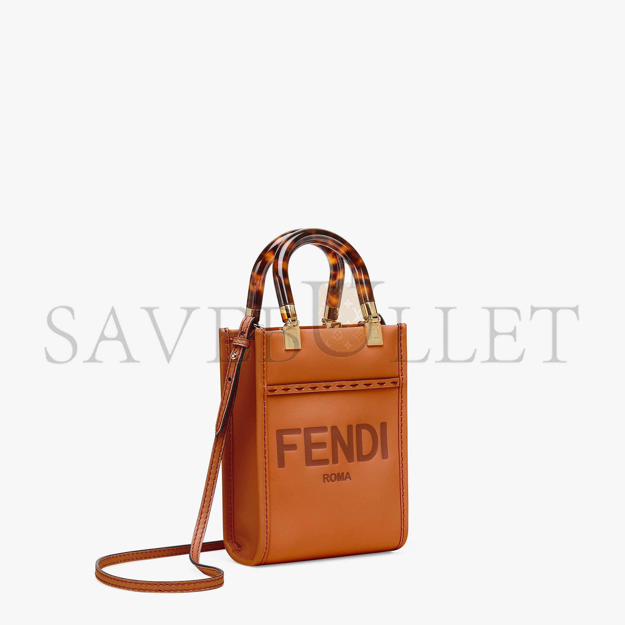 F**di mini sunshine shopper - brown leather mini-bag 8bs051abvlf0pwz (18*13*6.5cm)