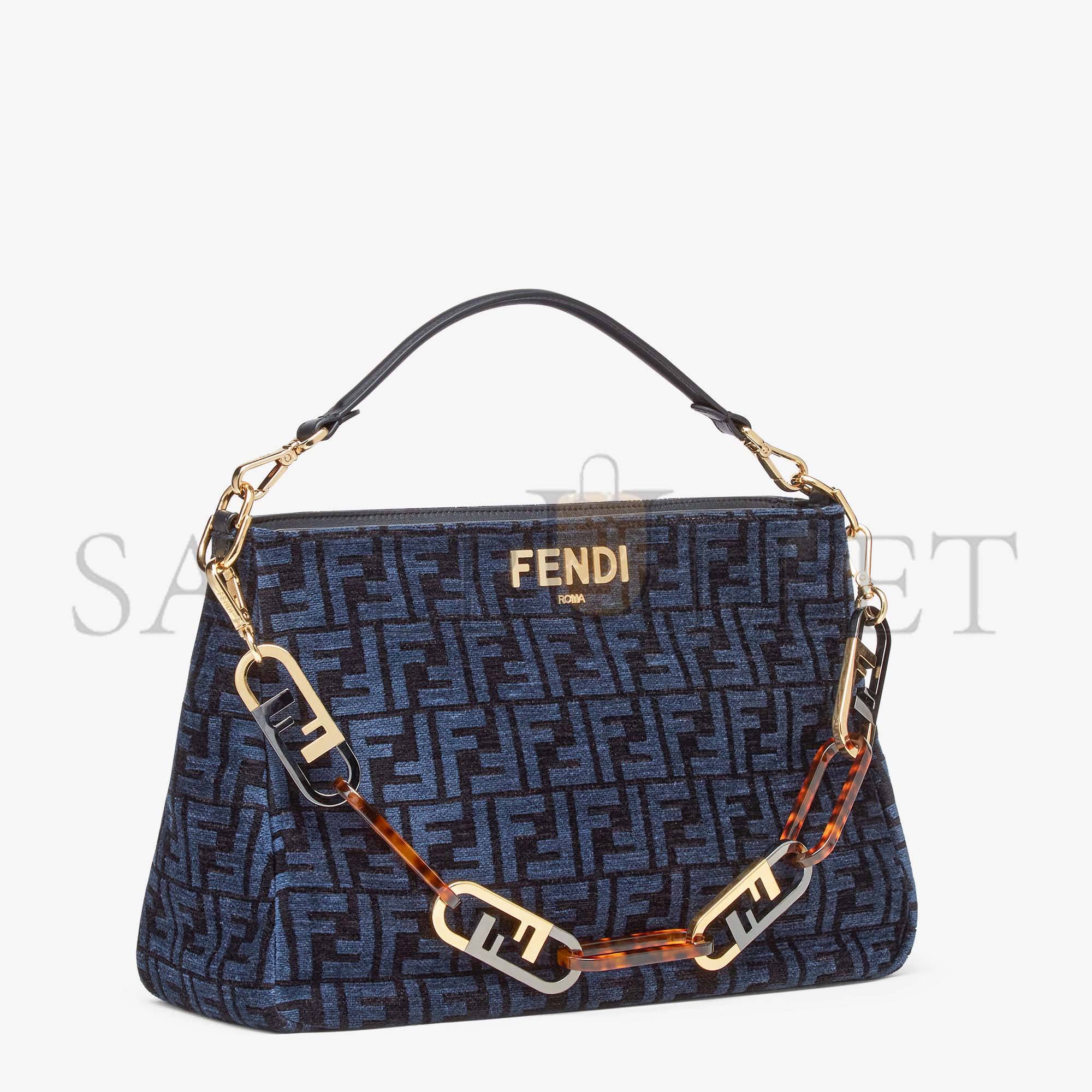 F**di o’lock zipper - dark blue tapestry fabric bag 8br805alfvf1ivu (36*23.5*14cm)