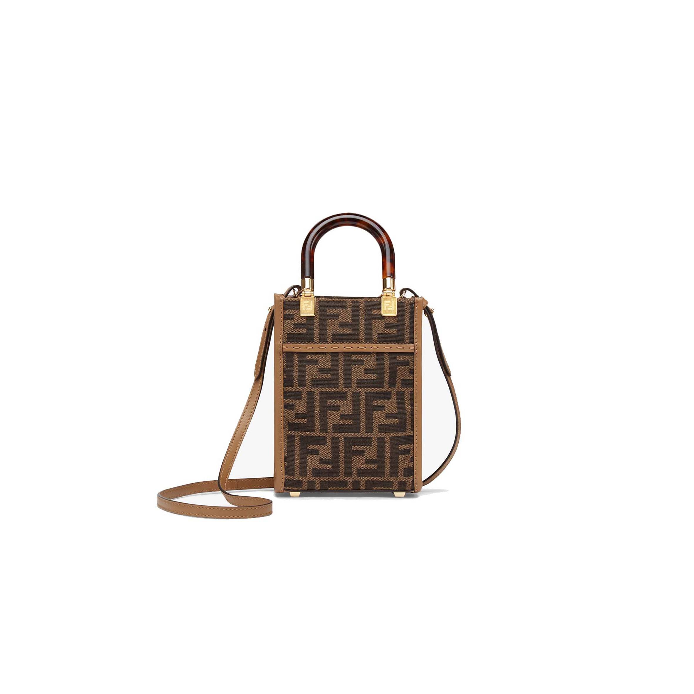 F**di mini sunshine shopper - brown ff fabric mini-bag 8bs051alvxf1ge3 (18*13*6.5cm)