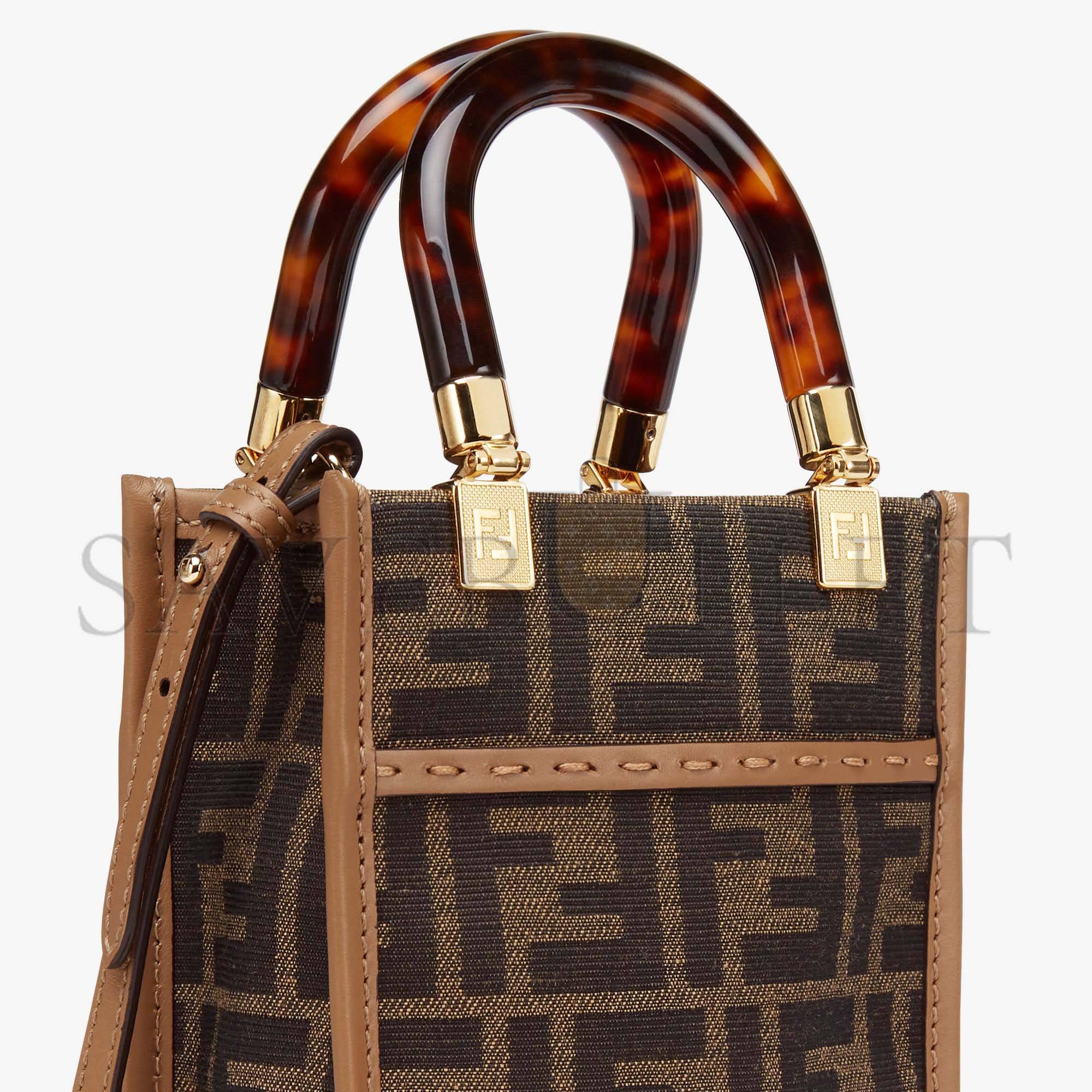 F**di mini sunshine shopper - brown ff fabric mini-bag 8bs051alvxf1ge3 (18*13*6.5cm)