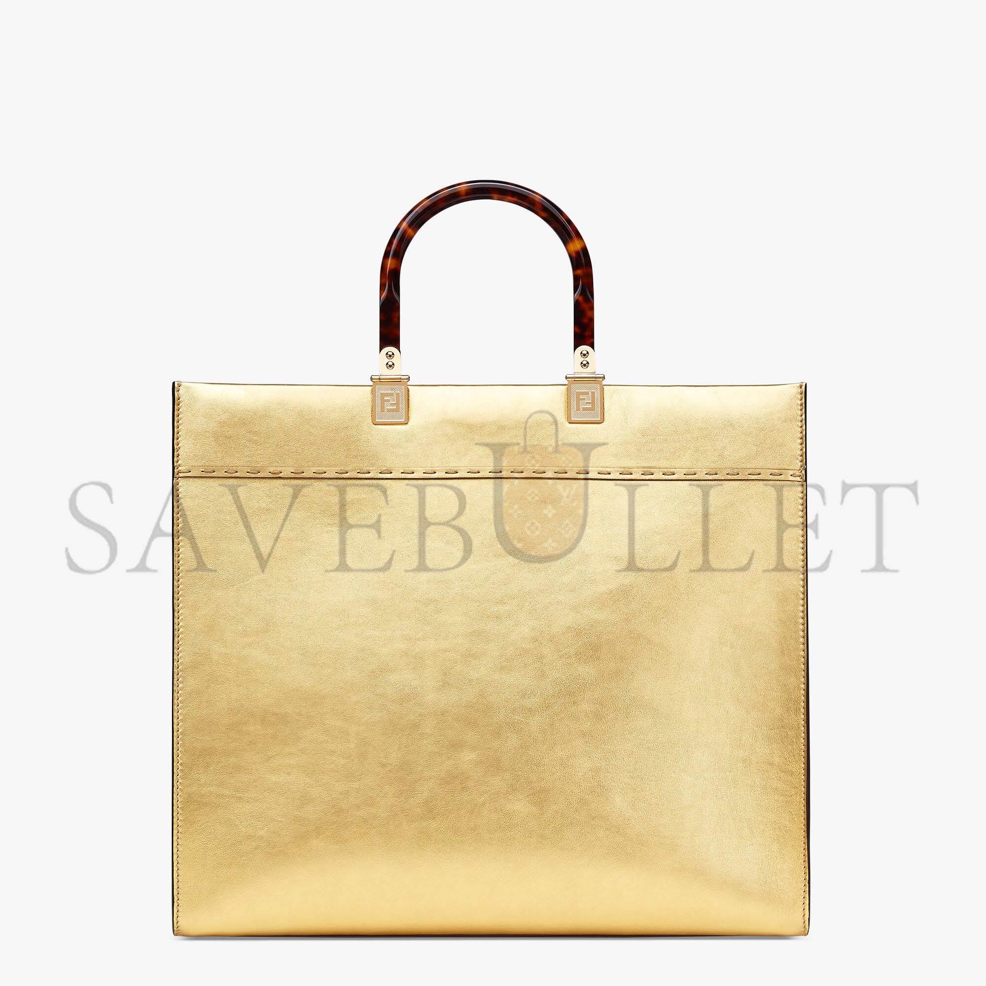 F**di sunshine medium - gold laminated leather shopper 8bh386ajh7f1gnn (35*31*17cm)