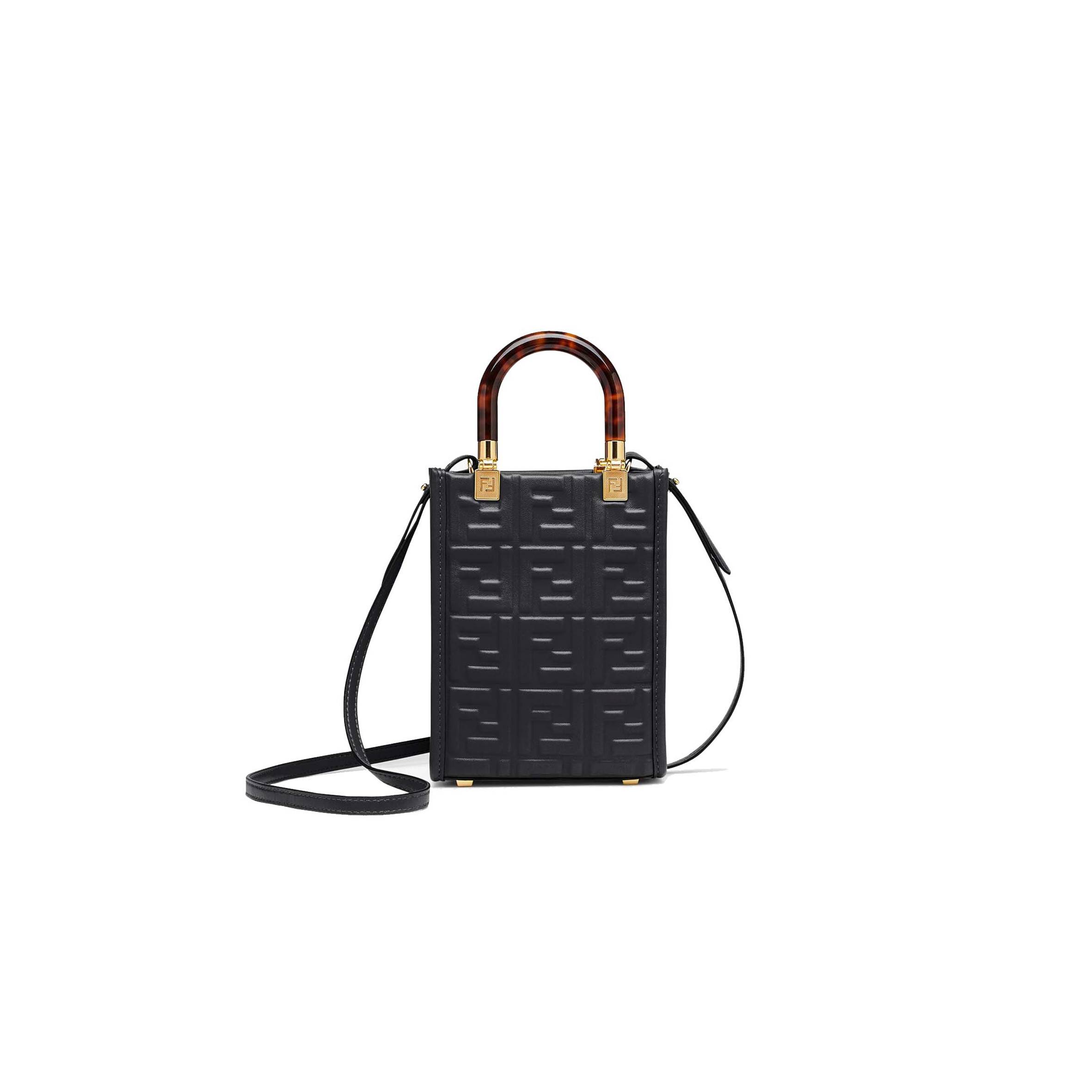 F**di mini sunshine shopper - black leather mini bag 8bs051amcif0kur (18*13*6.5cm)