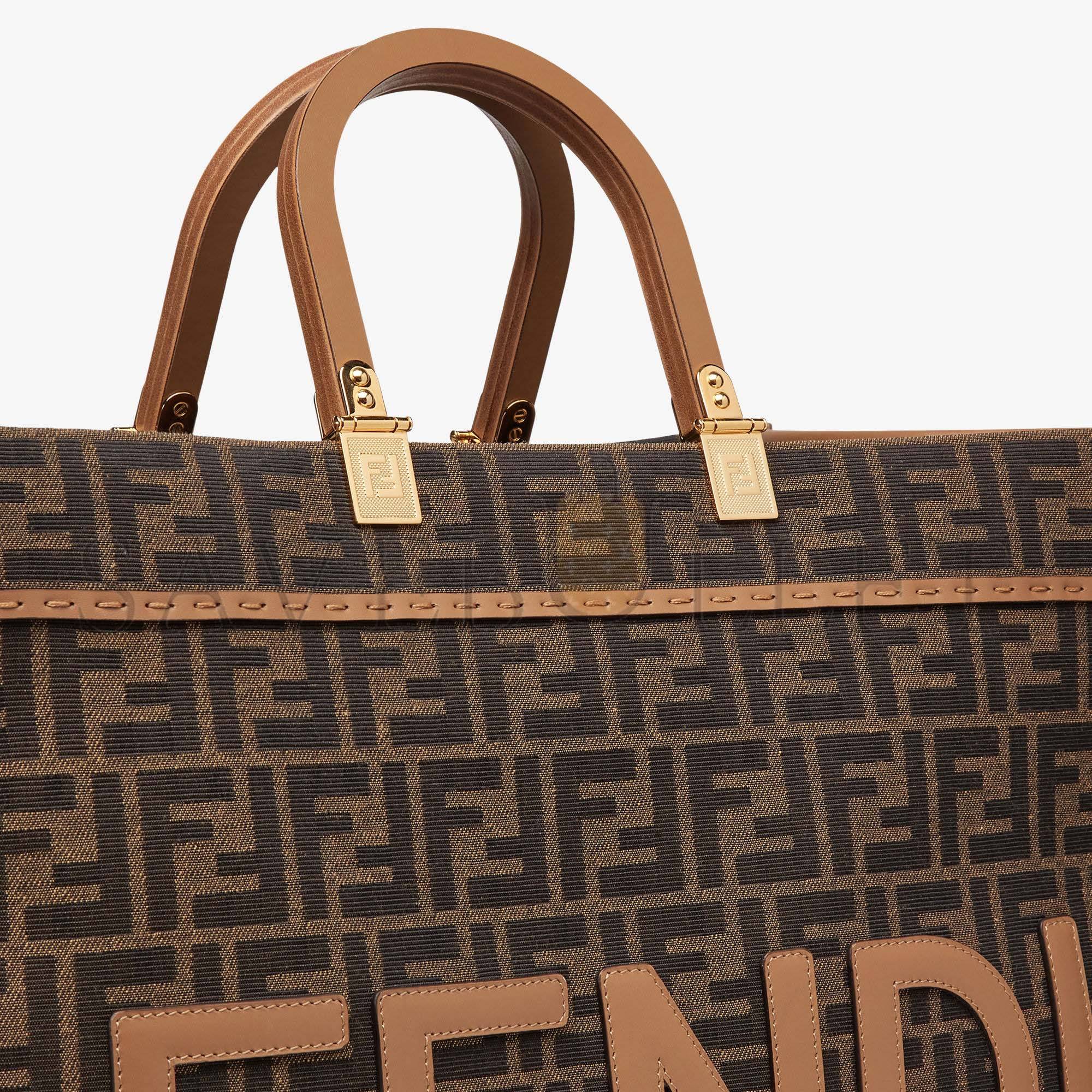 F**di sunshine large - brown ff jacquard fabric shopper 8bh372alvyf1ge3 (40.5*35*21.5cm)