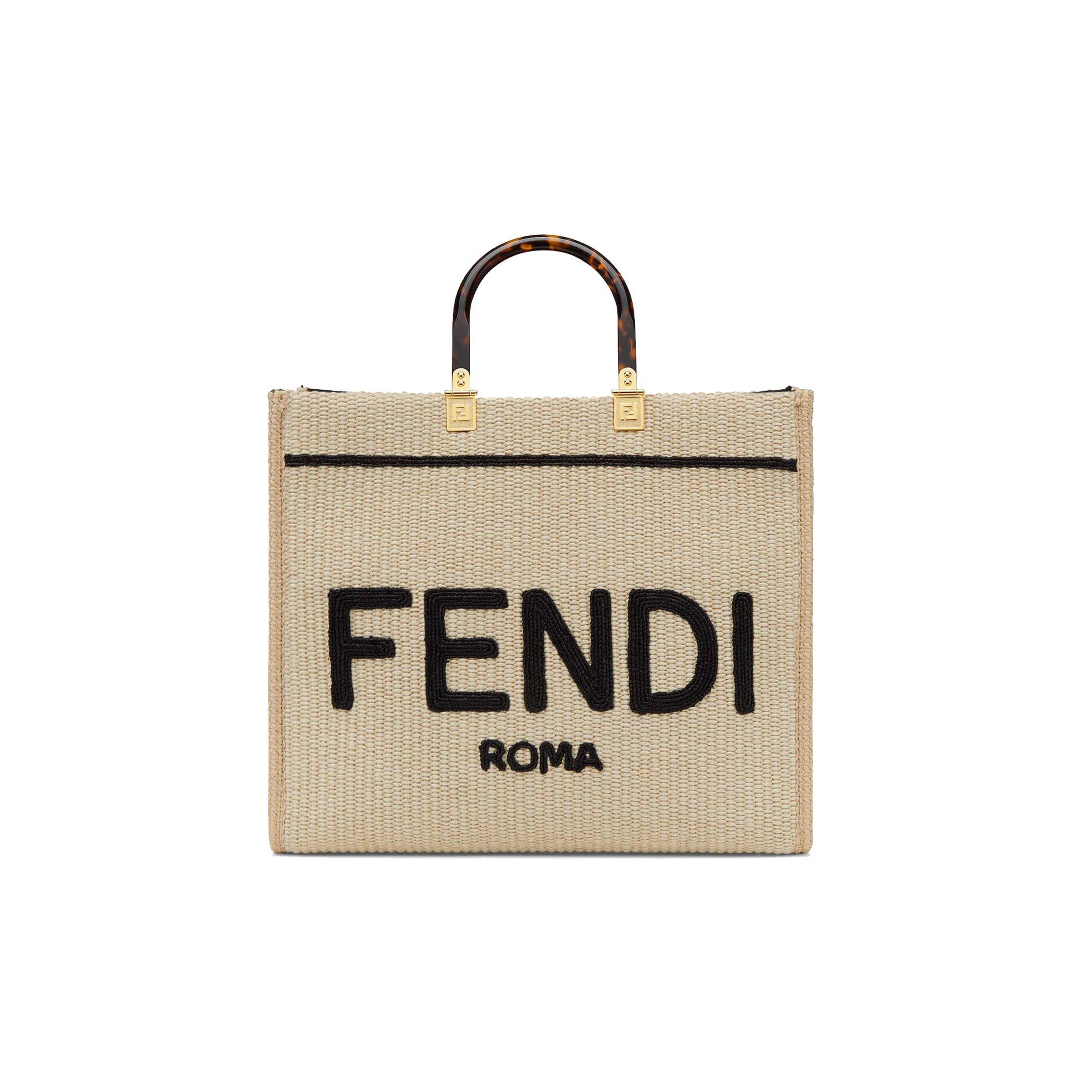 F**di sunshine medium - beige and black straw shopper 8bh386akrpf1cbx (35*31*17cm)