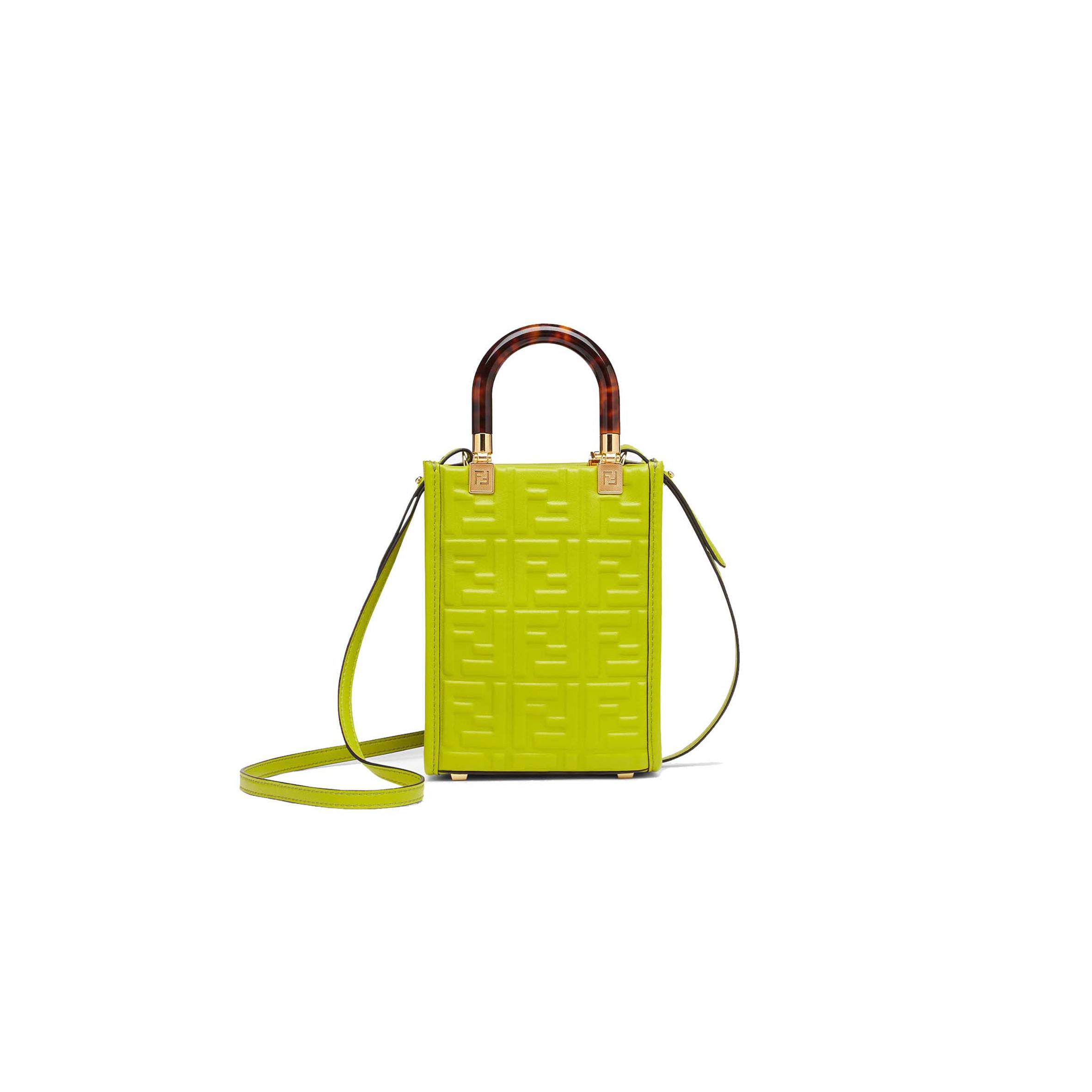 F**di mini sunshine shopper - acid green leather mini-bag 8bs051amcif1jcp (18*13*6.5cm)