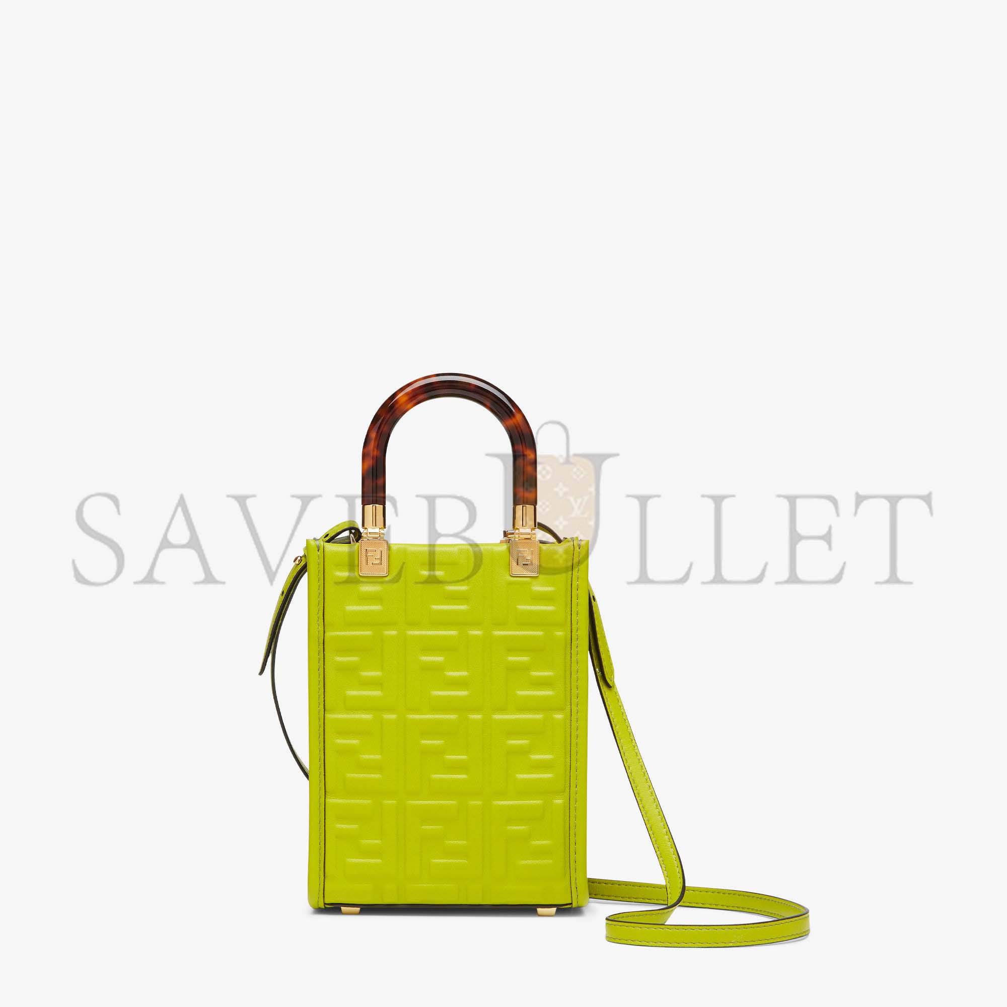 F**di mini sunshine shopper - acid green leather mini-bag 8bs051amcif1jcp (18*13*6.5cm)