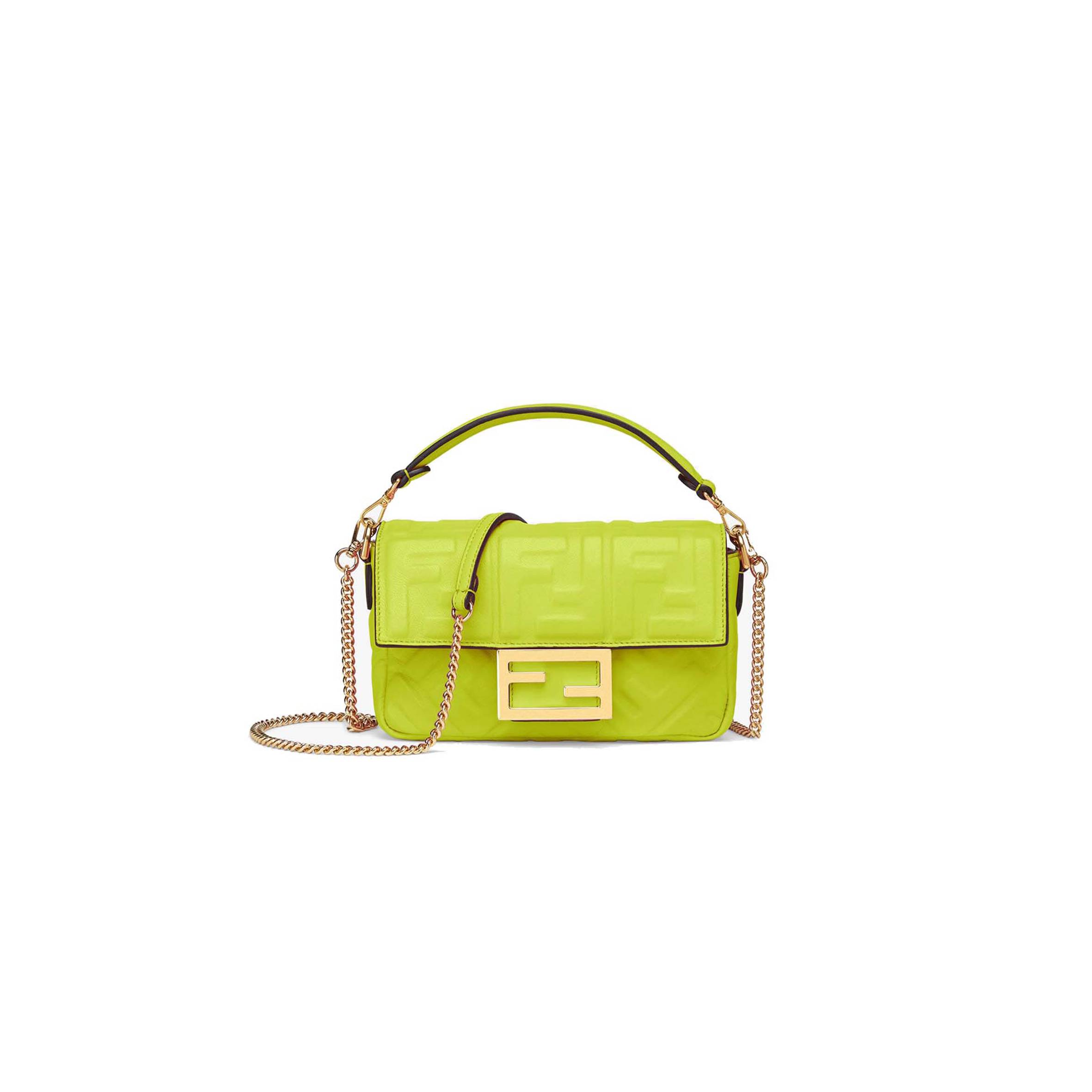 F**di baguette mini - acid green nappa leather bag 8bs017a72vf1jcm (19*11.5*4cm)