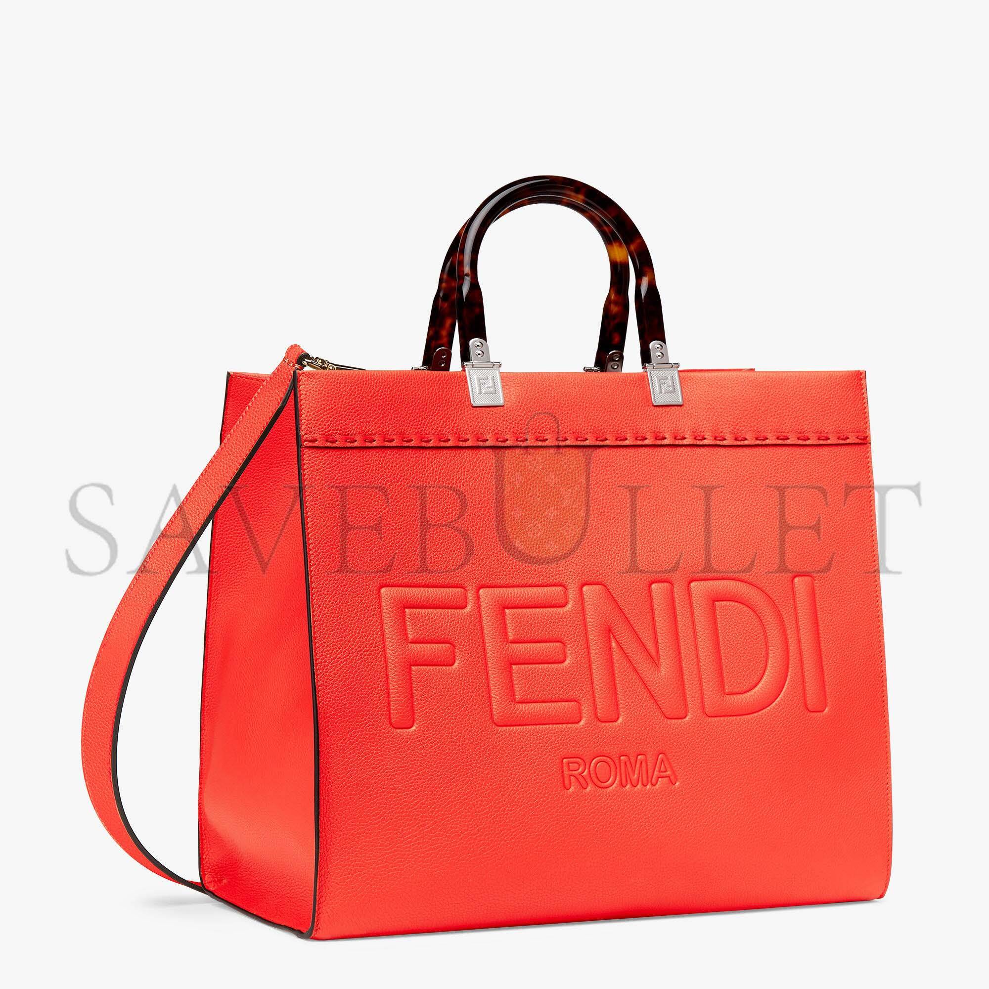 F**di sunshine medium - red full grain leather shopper 8bh386alfyf0h46 (35*31*17cm)