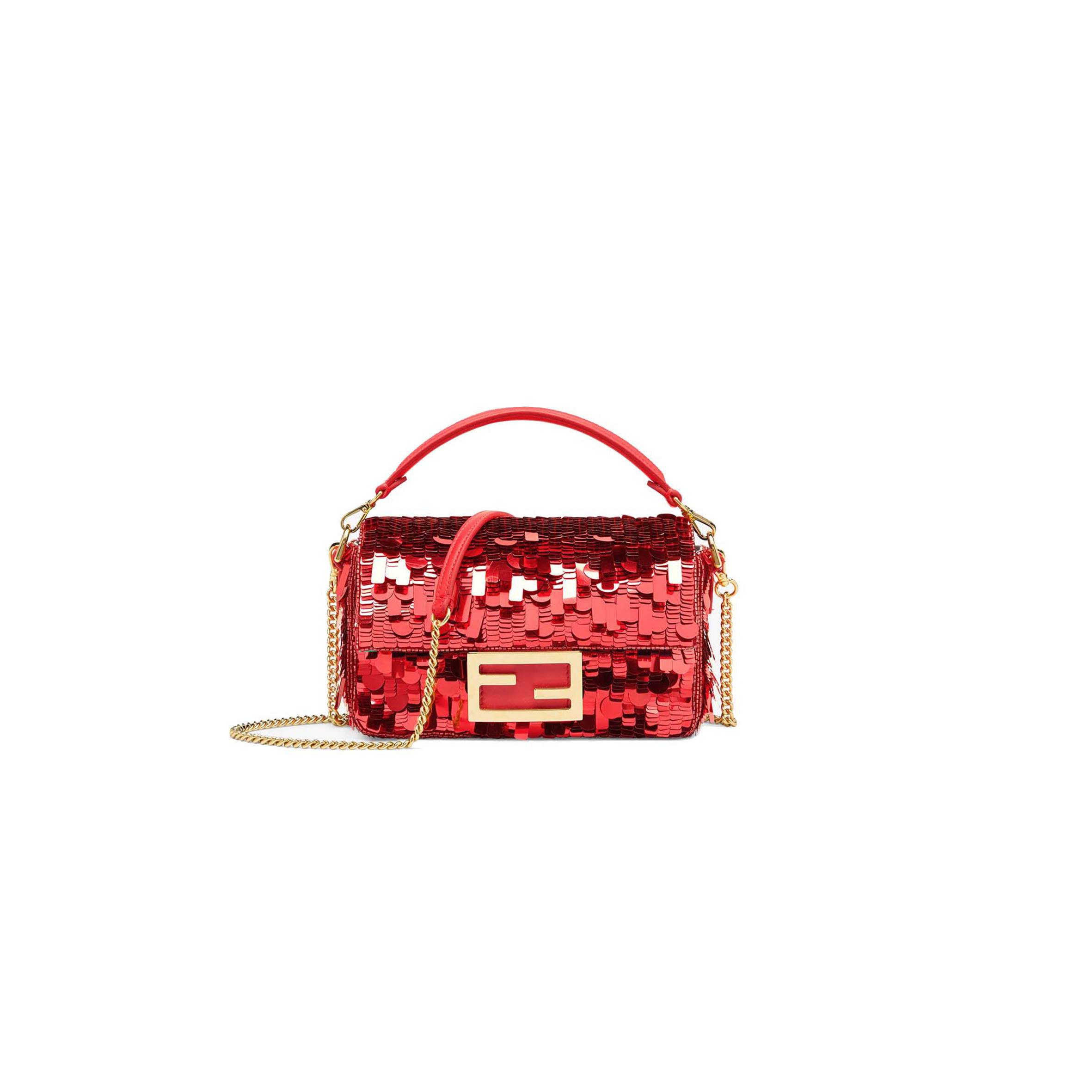 F**di baguette mini - dark red sequin and leather bag 8bs017amp0f0v3l (20*13*5cm)