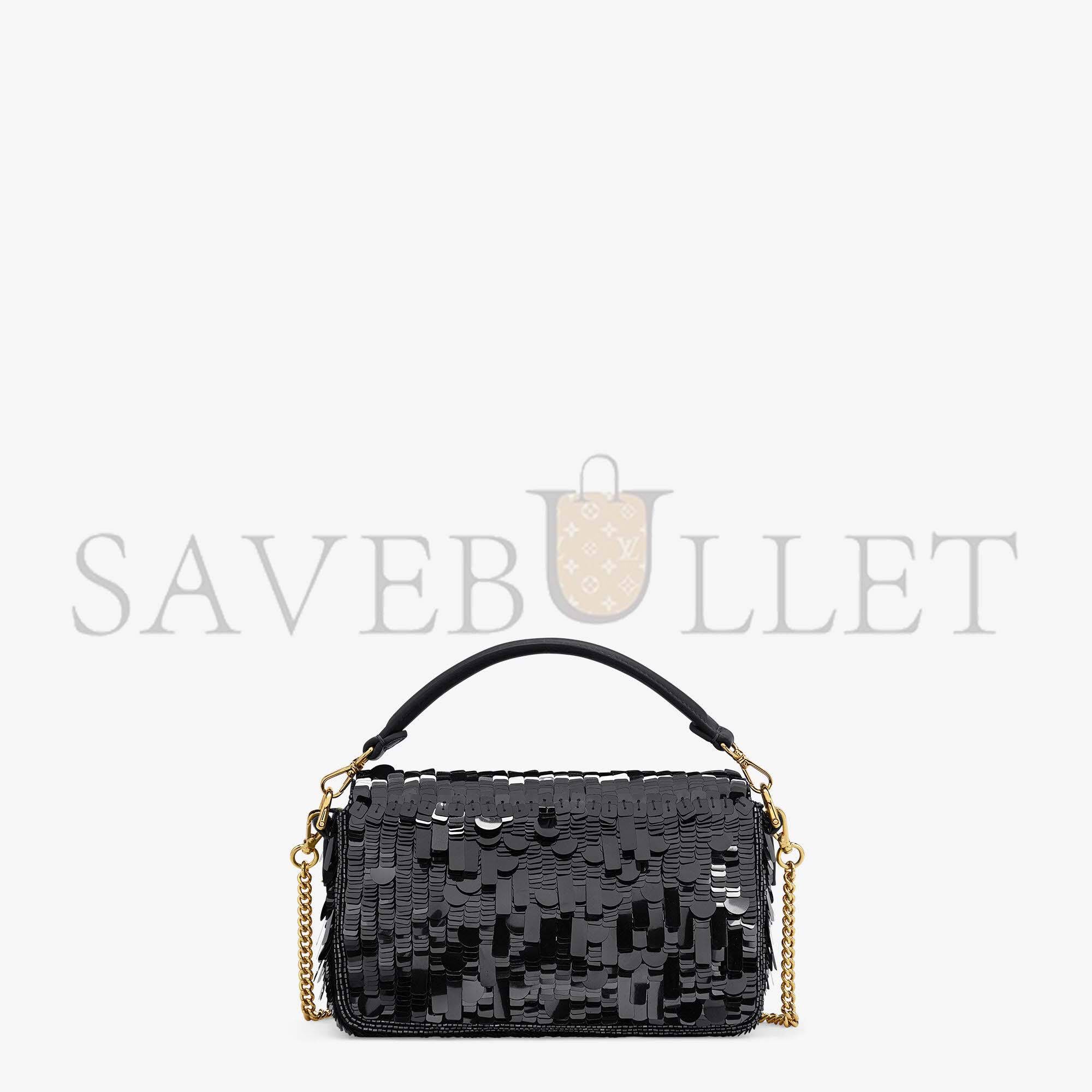 F**di baguette mini - black sequin and leather bag 8bs017amp0f0kur (20*13*5cm)