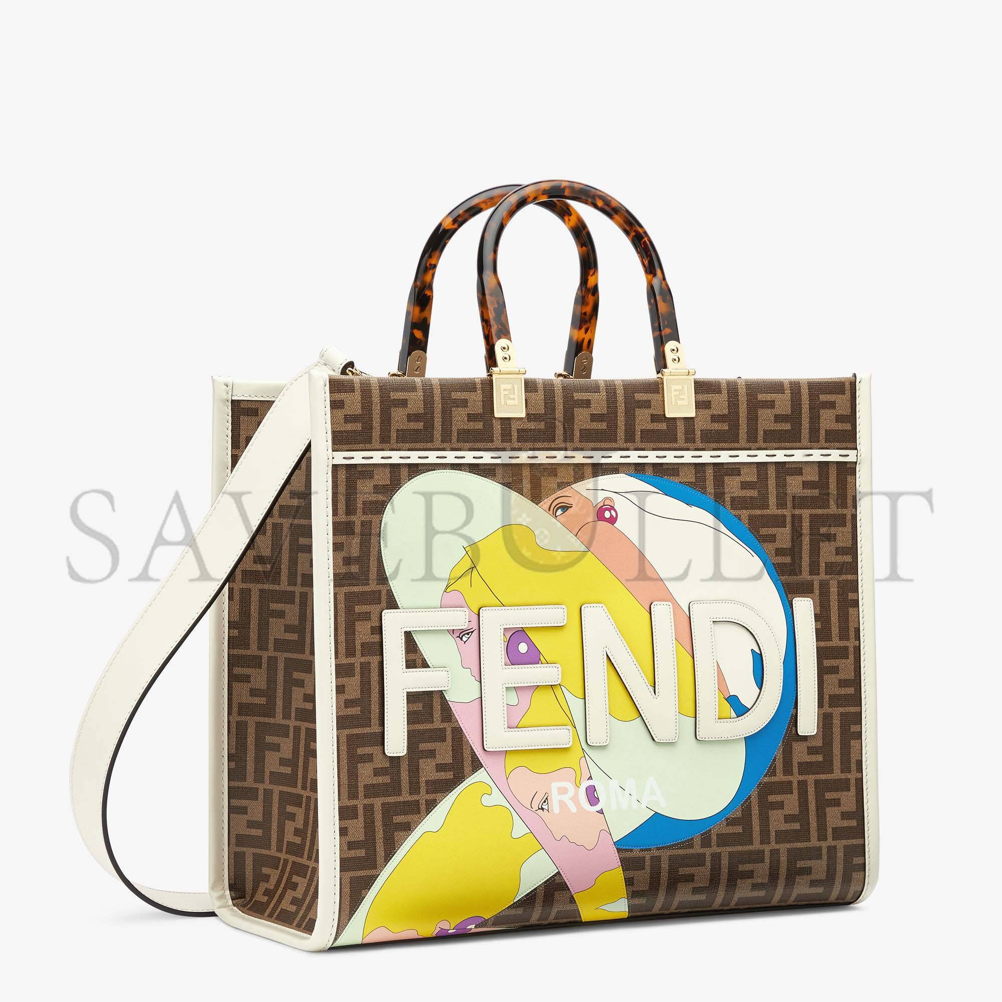 F**di sunshine medium - ff glazed fabric shopper with inlay 8bh386ajhjf1hb5 (35*31*17cm)