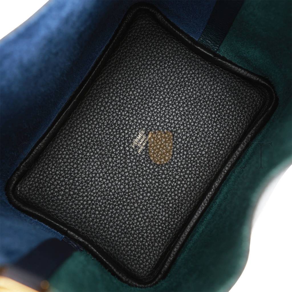 H**mes picotin lock 18 casaque vert cypress, bleu nuit and black clemence gold hardware(18*13*18cm)