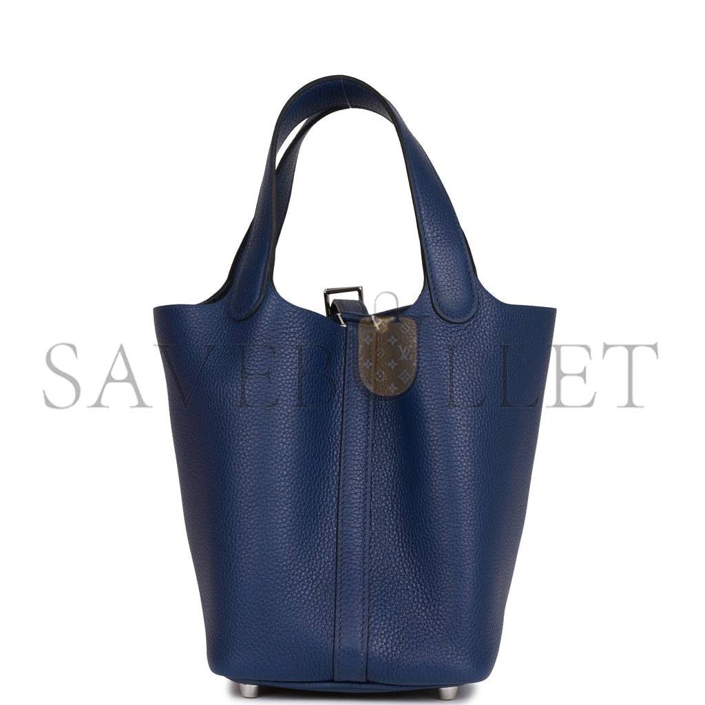 H**mes picotin lock 18 bleu saphir maurice palladium hardware (18*13*18cm)
