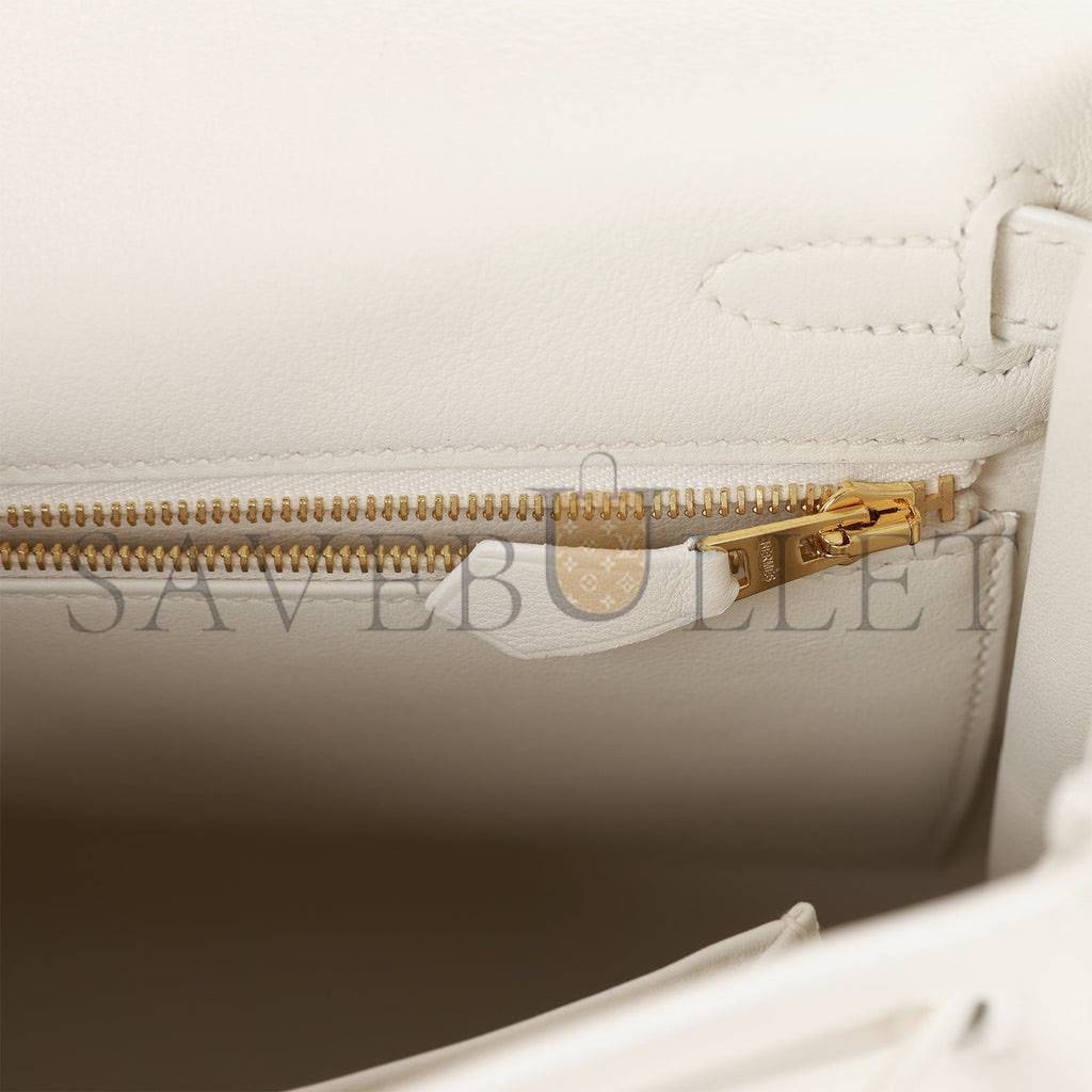 H**mes kelly retourne 25 white swift gold hardware handmade (25*17*7cm)