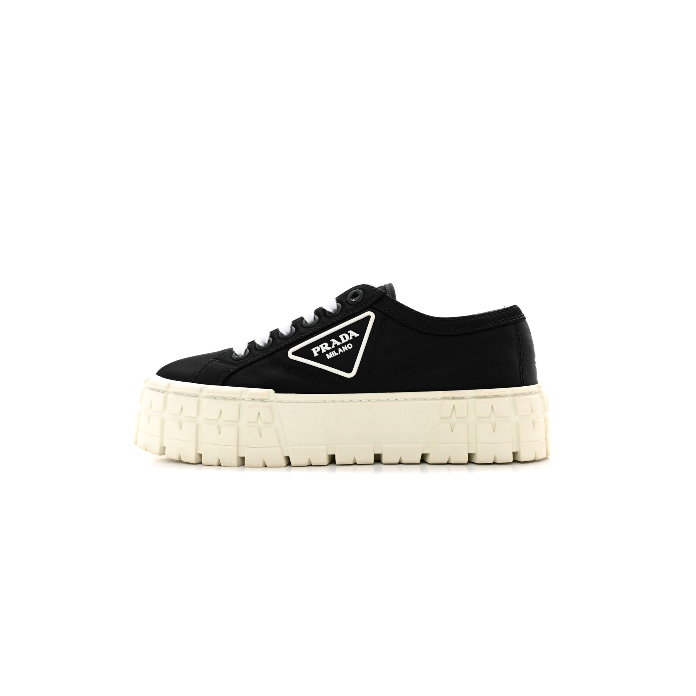 Pra*a re-nylon gabardine triangle logo double wheel 50mm sneakers 38 black