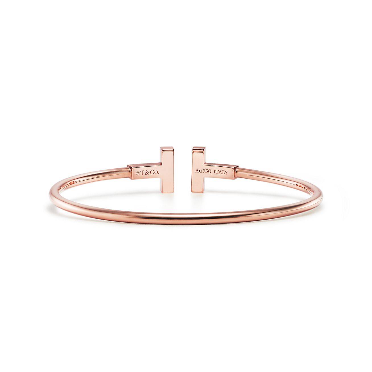 T*f*ny t wire bracelet in rose gold with diamonds and mother-of-pearl