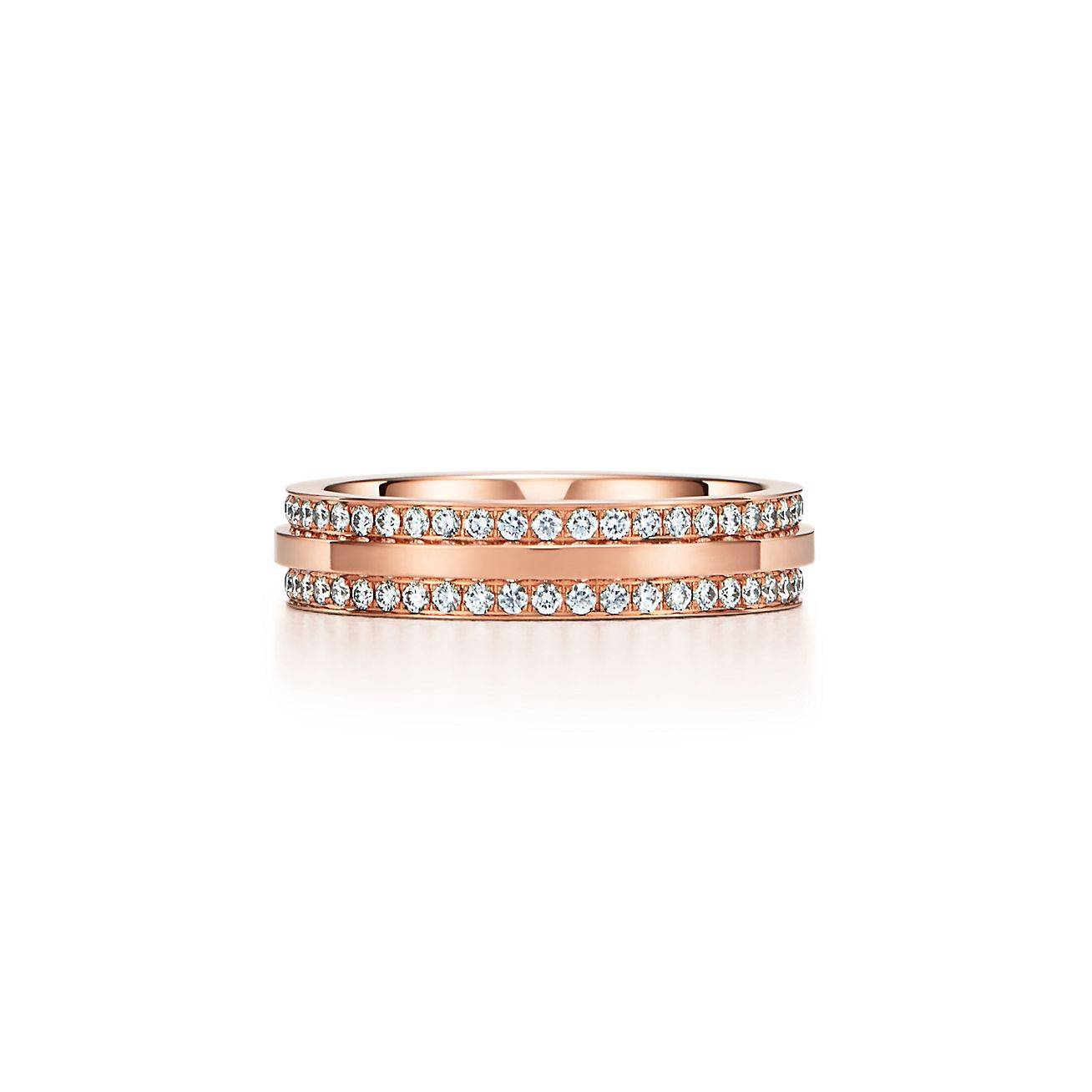 T*f*ny t narrow pavé diamond ring in 18k rose gold