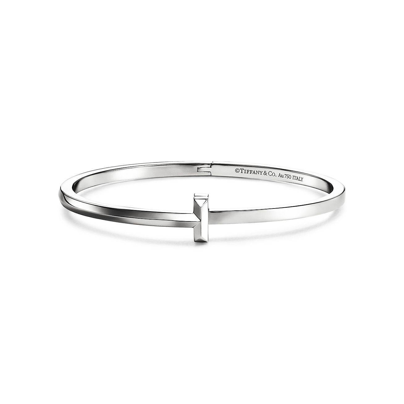 T*f*ny t t1 hinged bangle in white gold, narrow