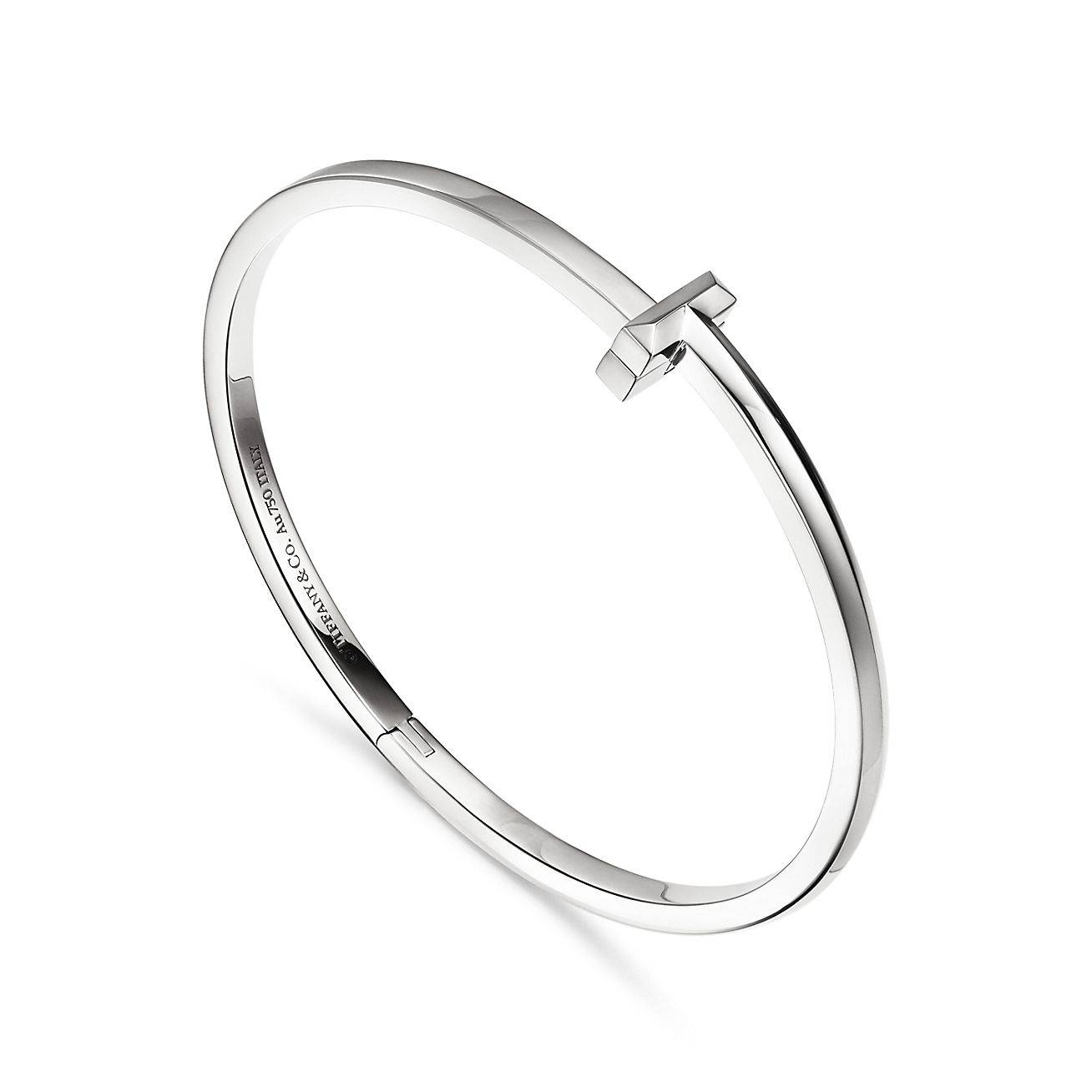 T*f*ny t t1 hinged bangle in white gold, narrow