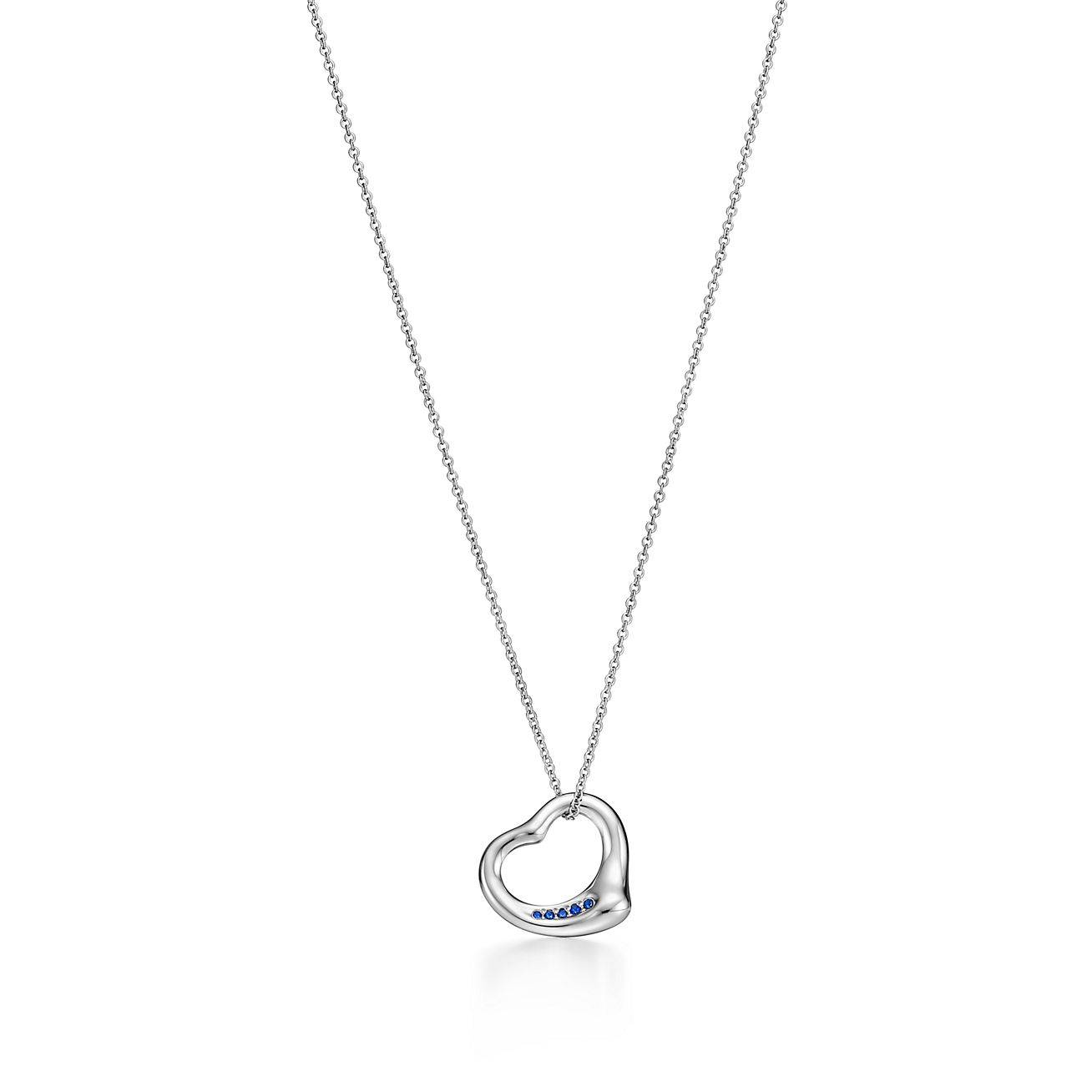 T*f*ny  elsa peretti® open heart pendant in platinum with sapphires, 16 mm