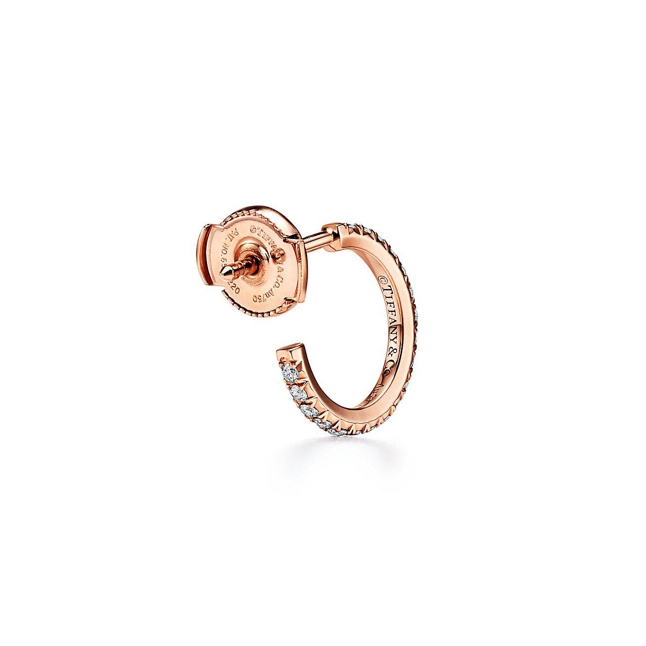 T*f*ny metro hoop earrings in rose gold with diamonds, small